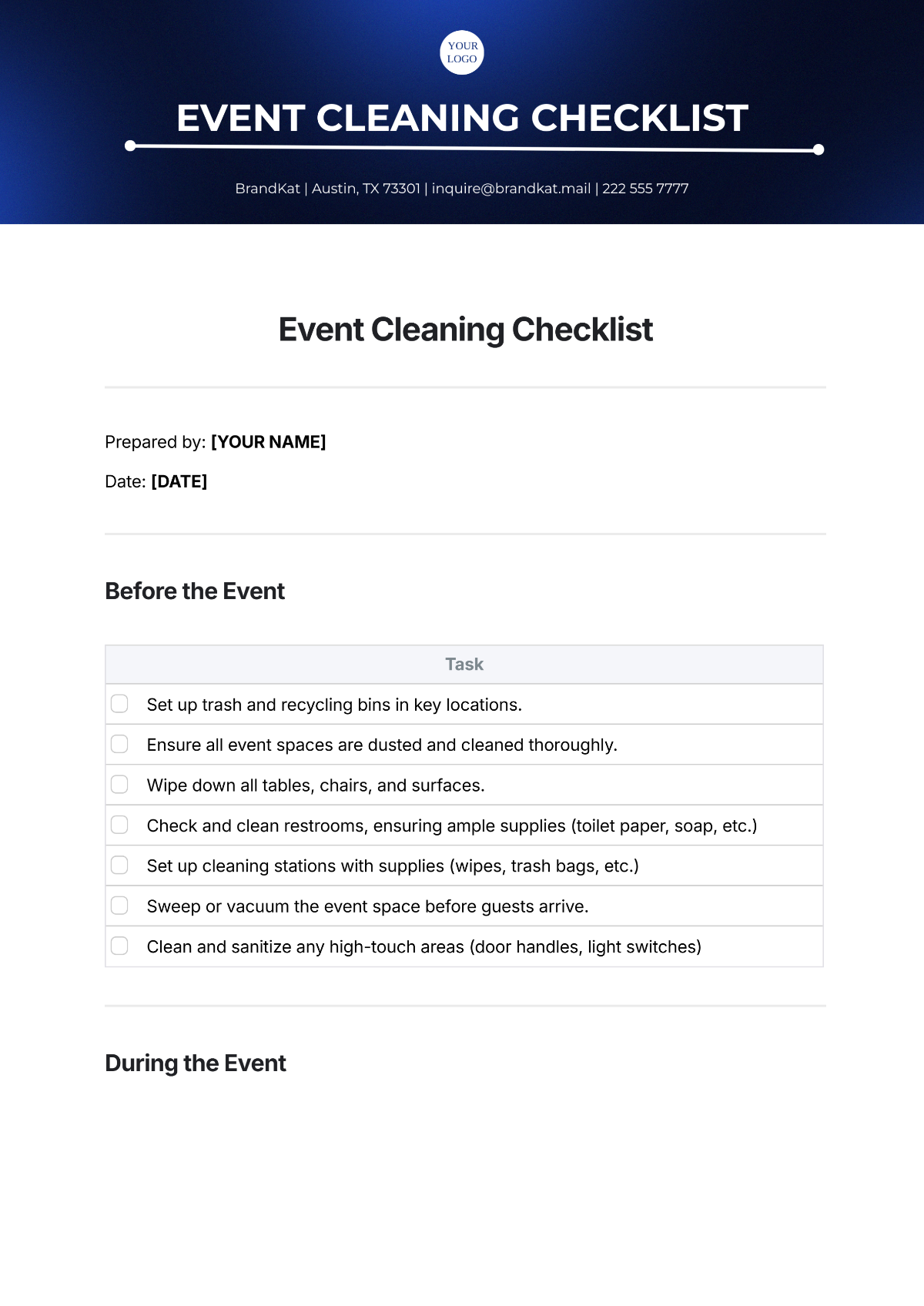 Event Cleaning Checklist Template