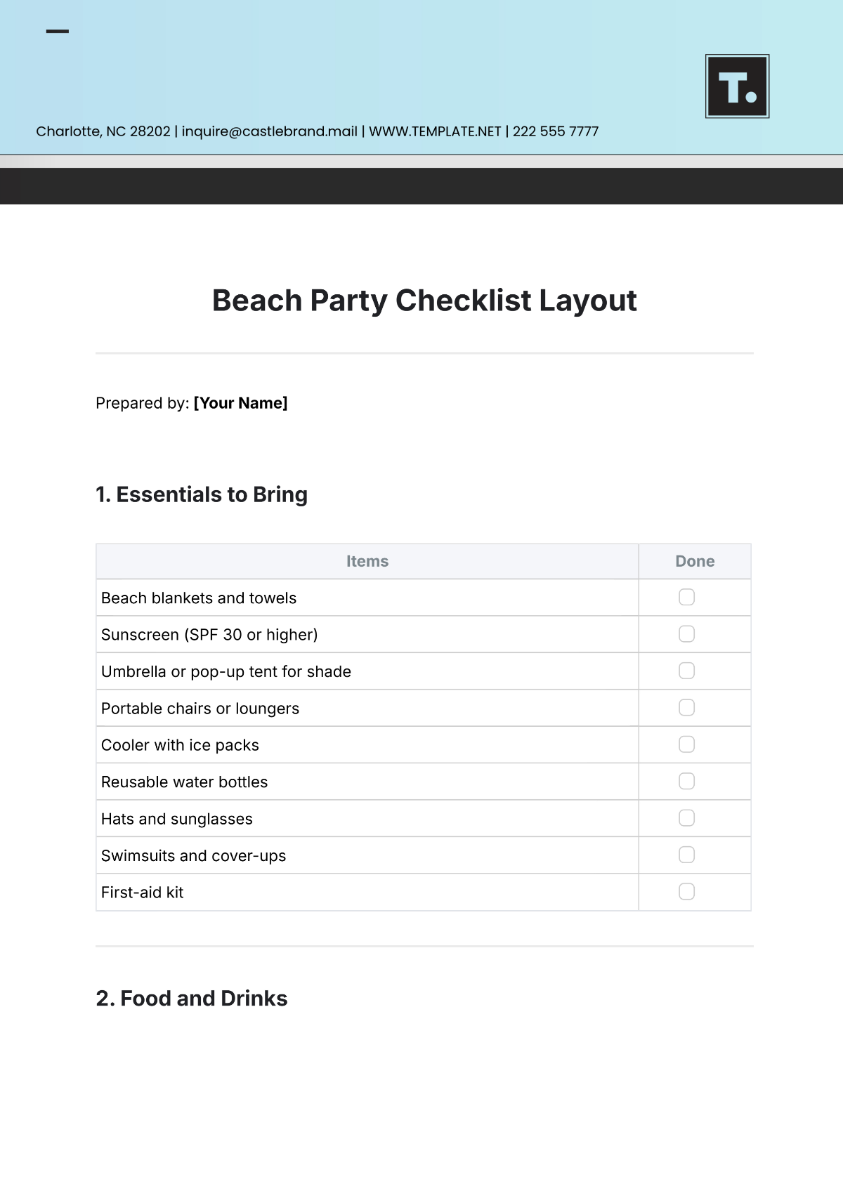 Beach Party Checklist Layout Template - Edit Online & Download