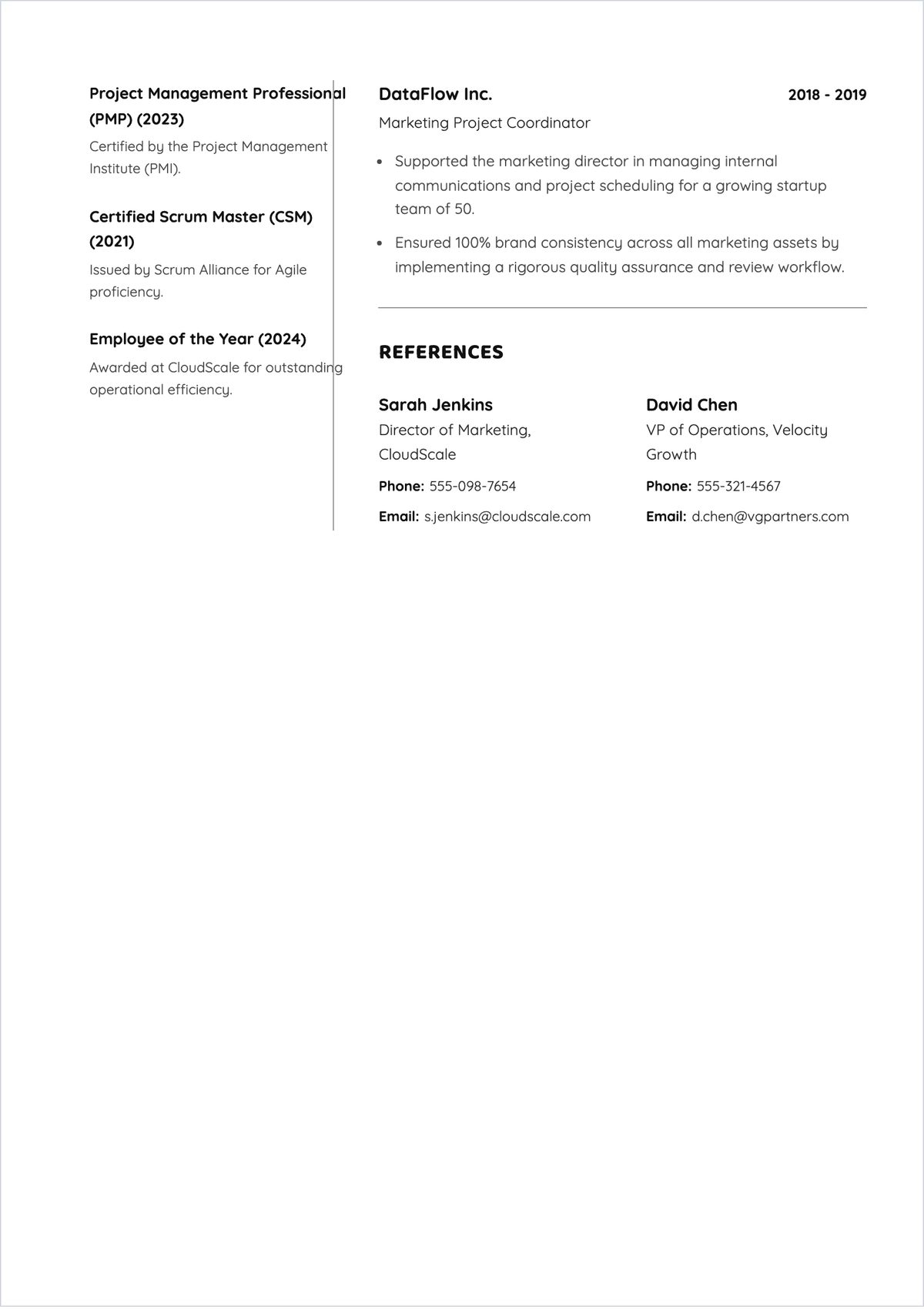 Free Marketing Project Manager Resume Template to Edit Online