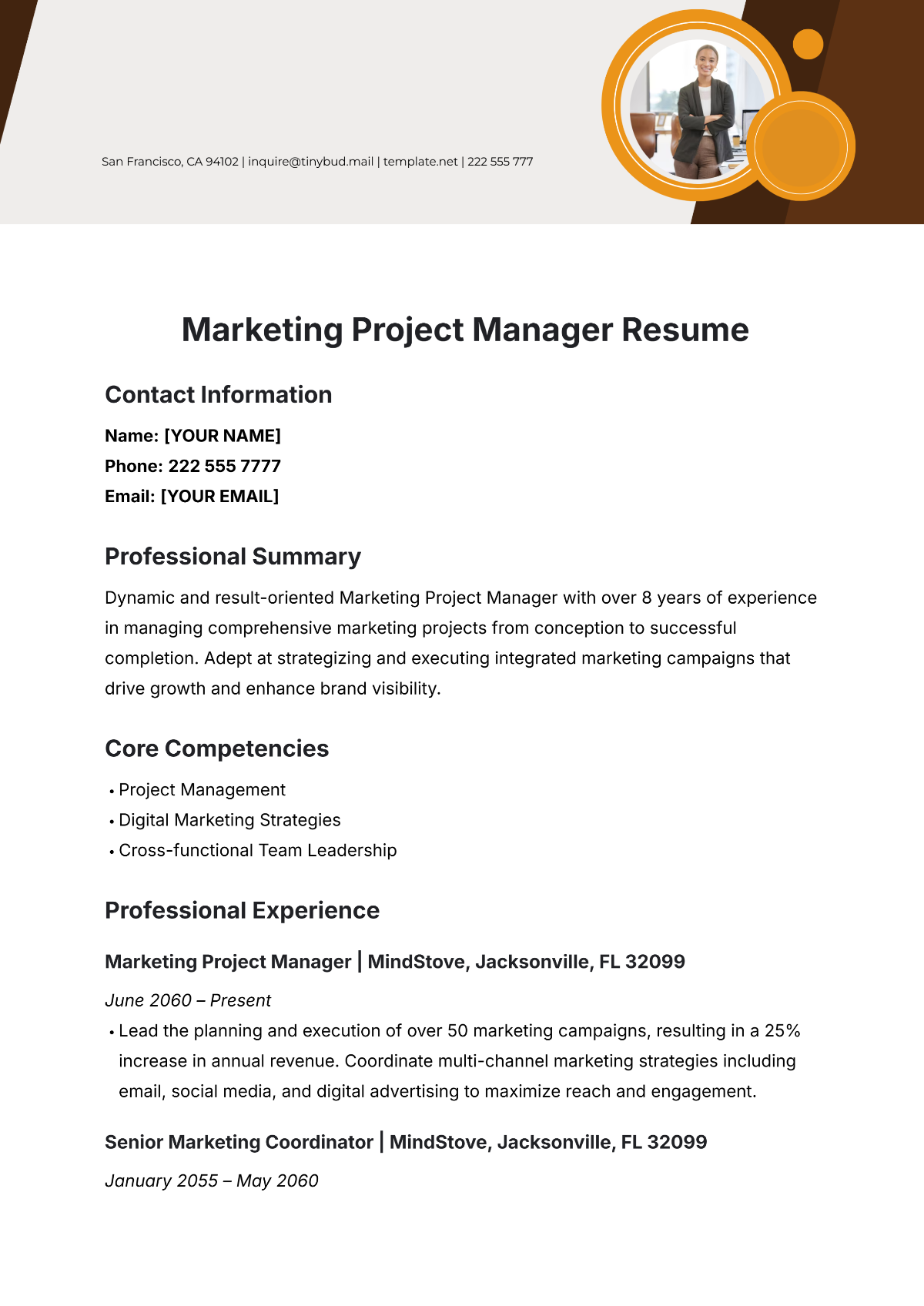 Marketing Project Manager Resume Template