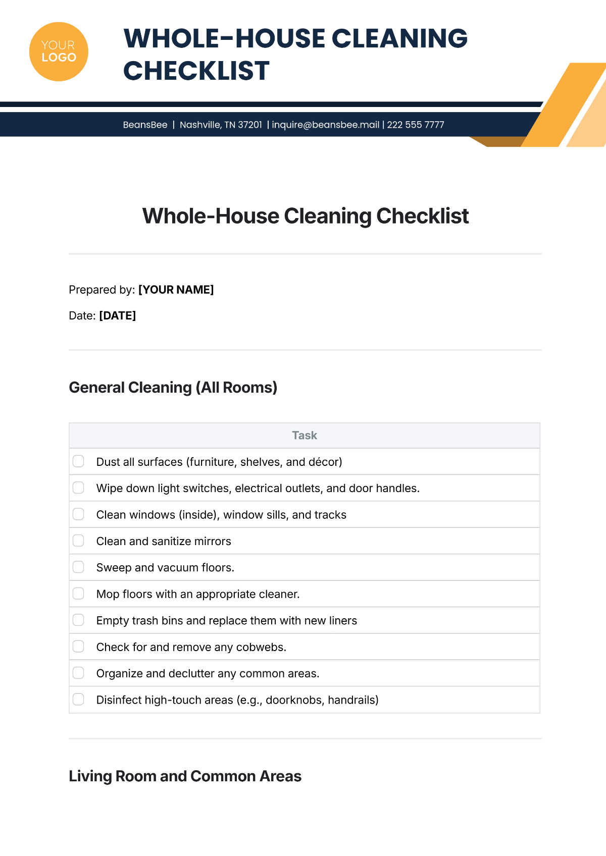 Whole-House Cleaning Checklist Template - Edit Online & Download