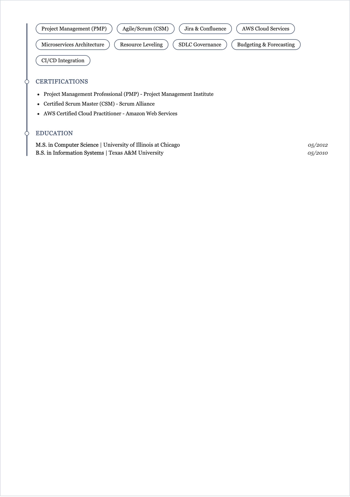 Free Technical Project Manager ATS CV Template, AI Resume Builder