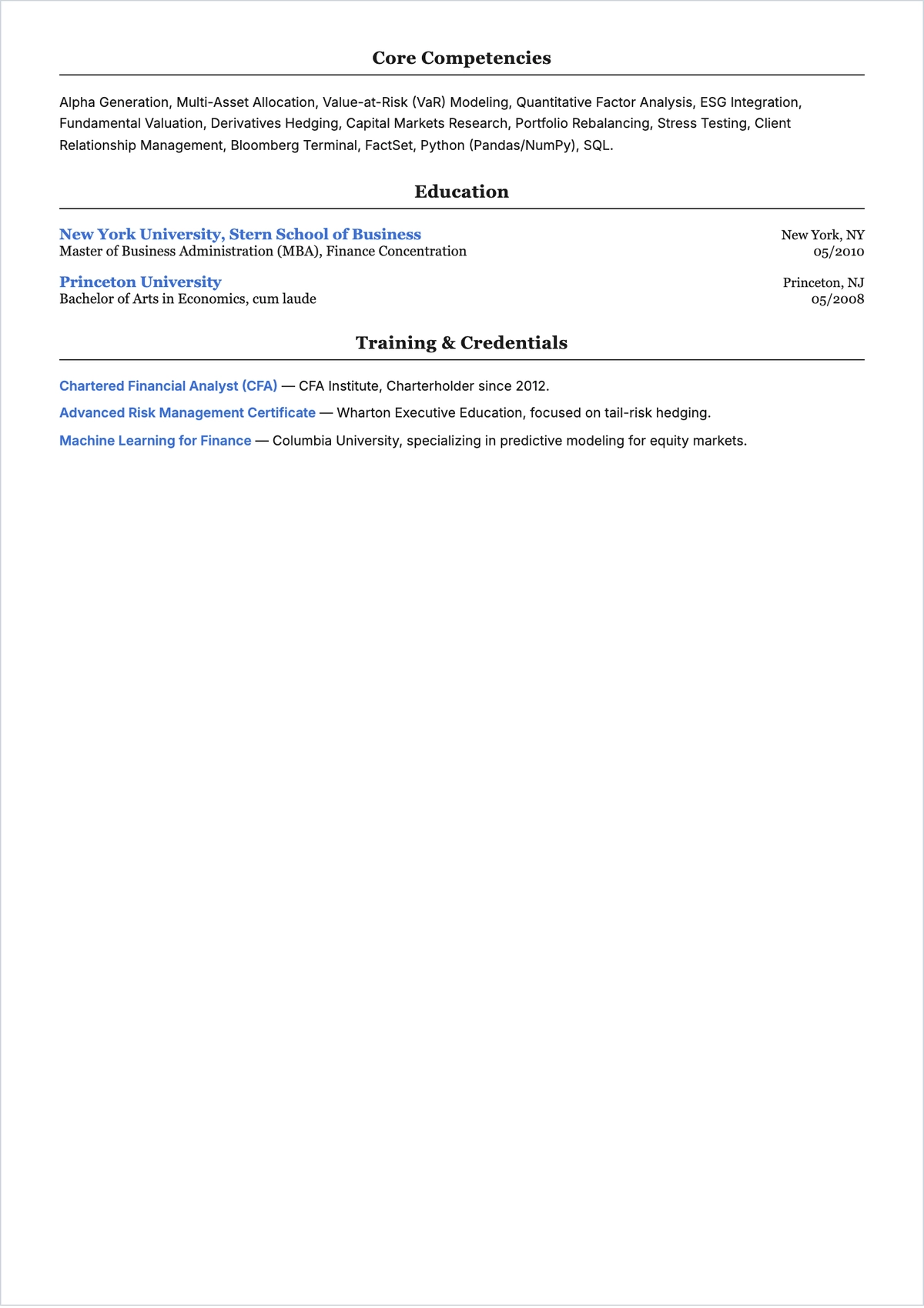 Free Professional Portfolio Manager ATS Resume Template