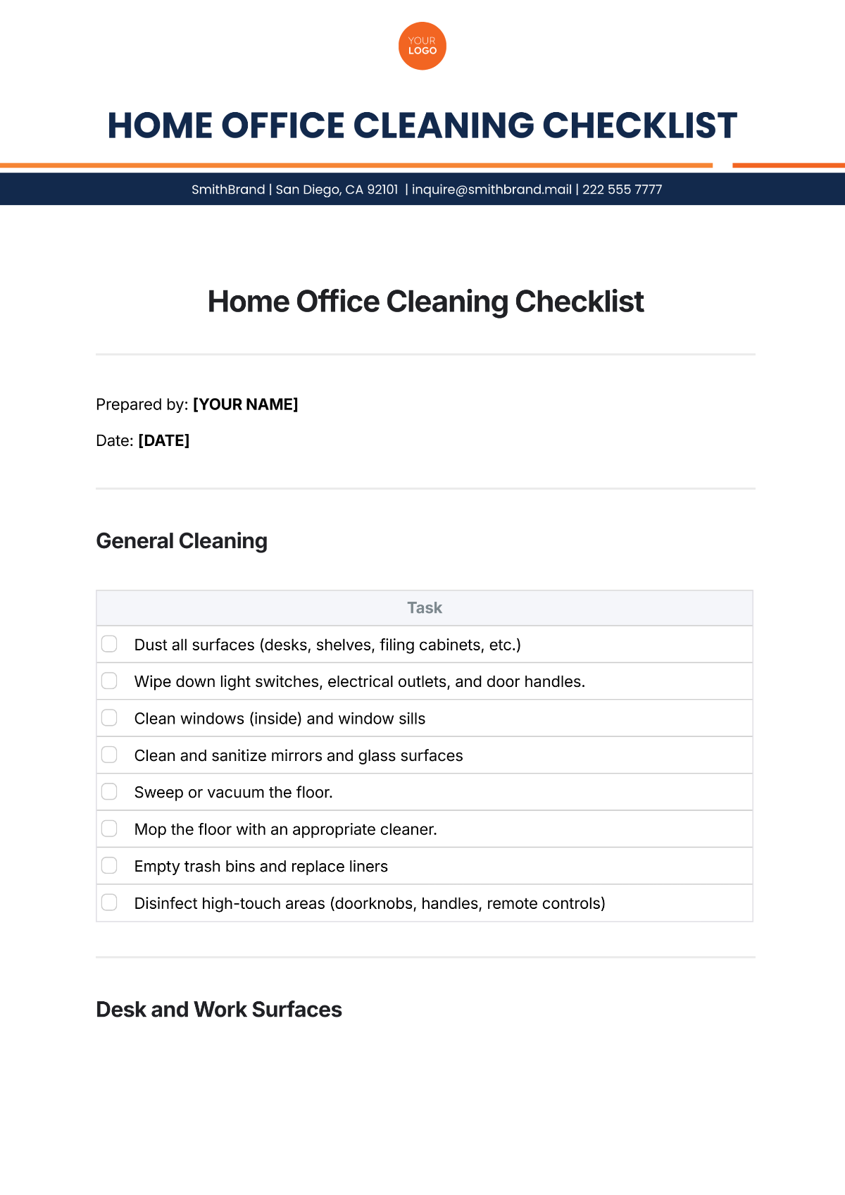 Home Office Cleaning Checklist Template - Edit Online & Download