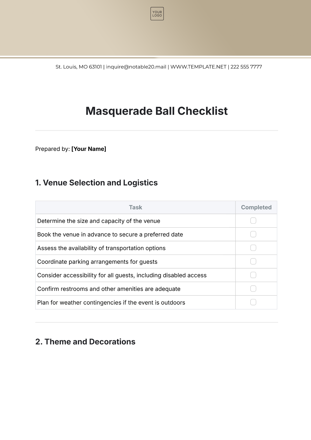 Masquerade Ball Checklist Template - Edit Online & Download