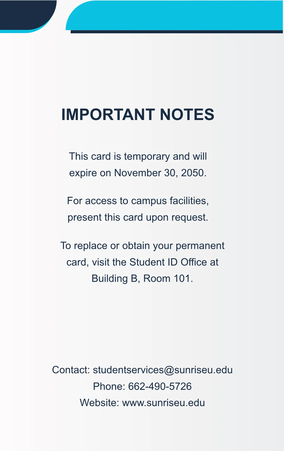 Free New Temporary Student ID Card Template to Edit Online