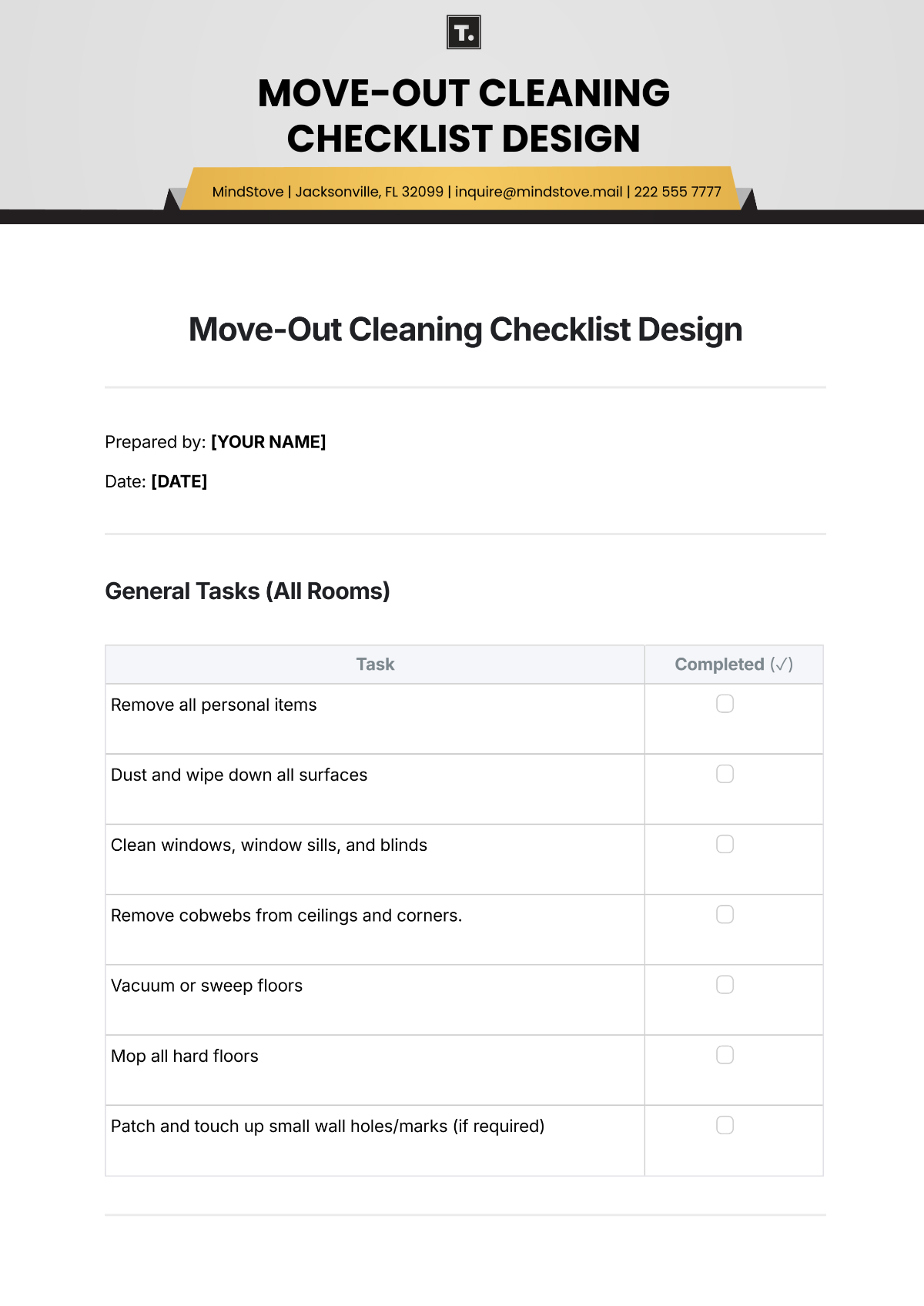 Move-Out Cleaning Checklist Design Template - Edit Online & Download