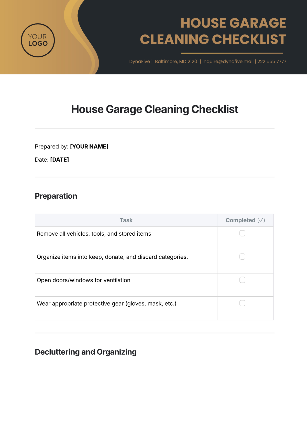 House Garage Cleaning Checklist Template - Edit Online & Download