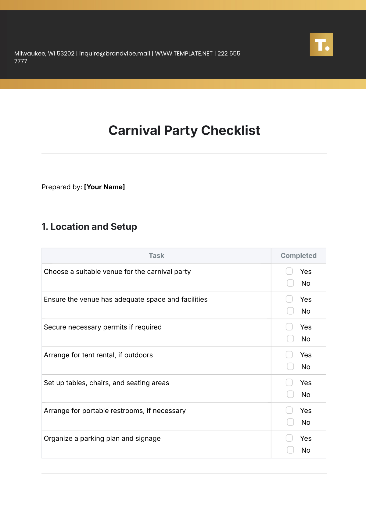 Carnival Party Checklist Template - Edit Online & Download