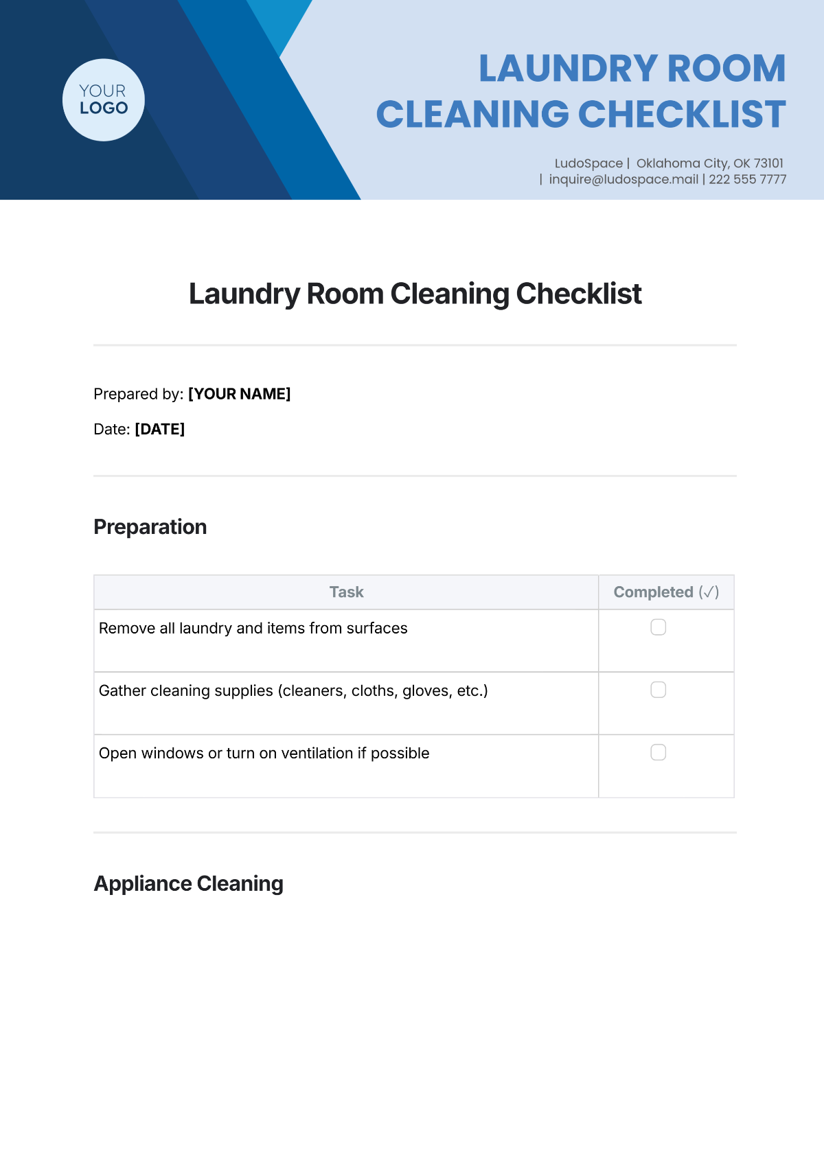 Laundry Room Cleaning Checklist Template - Edit Online & Download