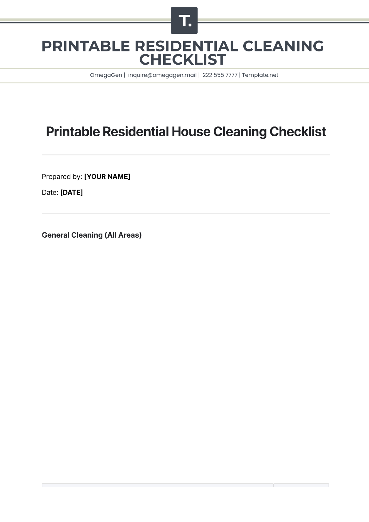 Printable Residential House Cleaning Checklist Template - Edit Online & Download