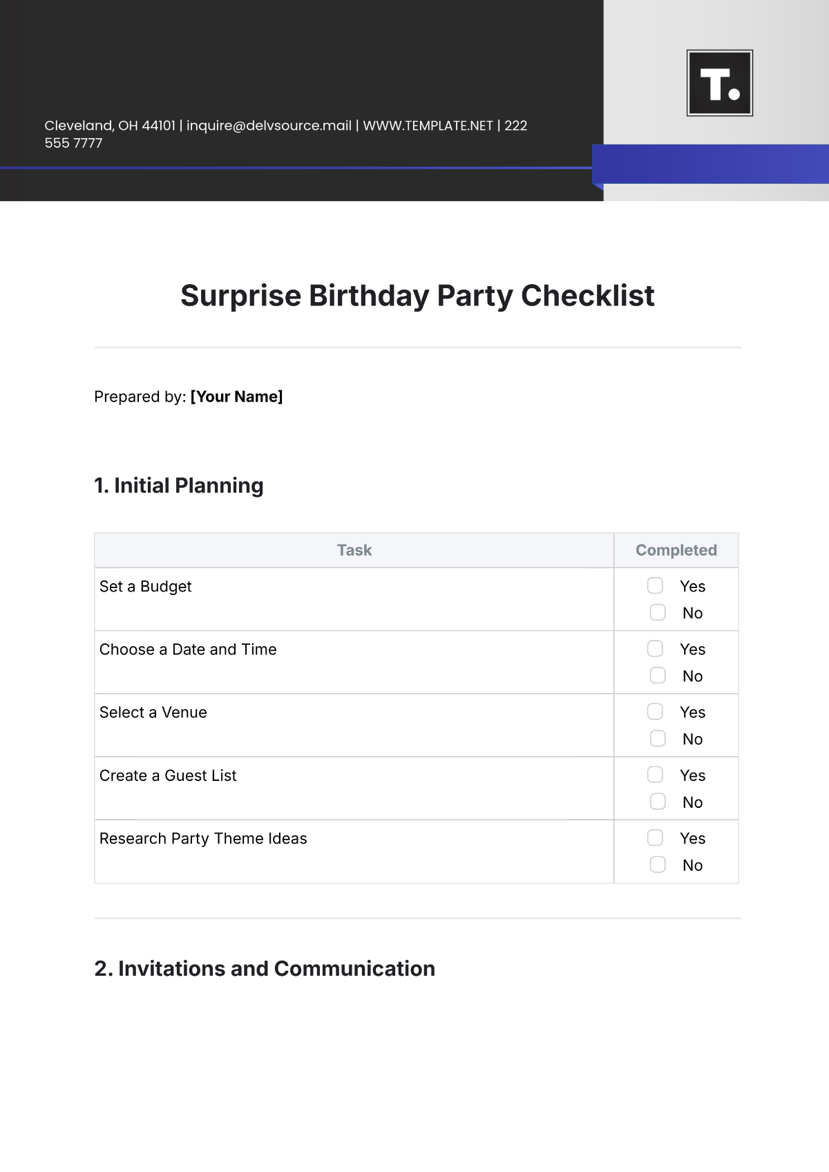 Surprise Birthday Party Checklist Template - Edit Online & Download