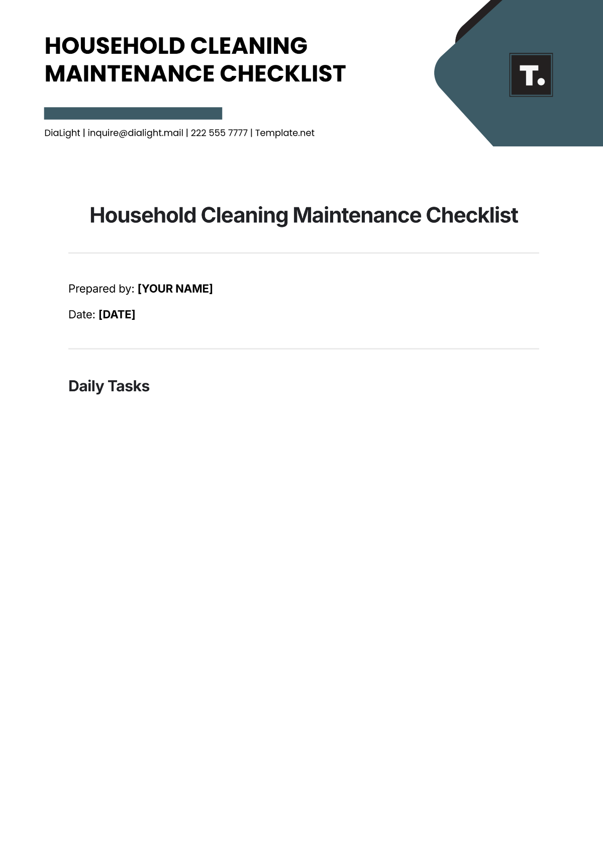 Household Cleaning Maintenance Checklist Template - Edit Online & Download