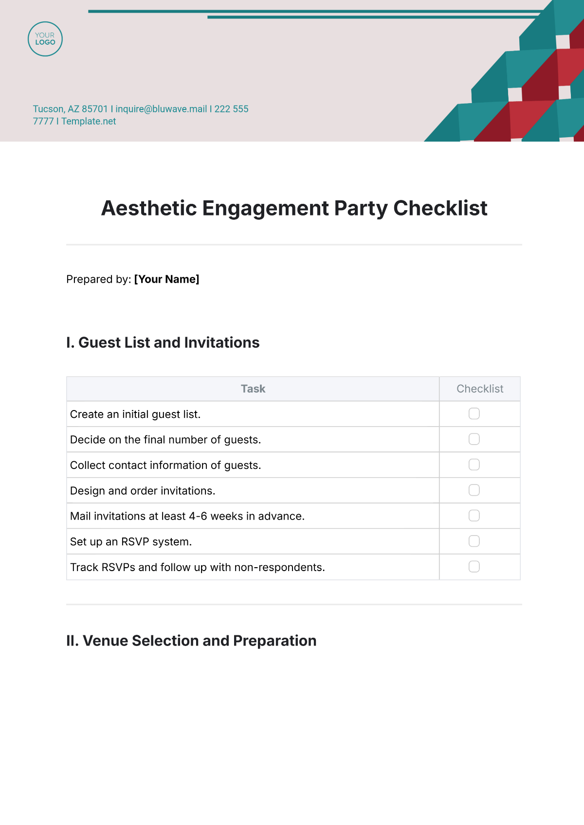 Aesthetic Engagement Party Checklist Template