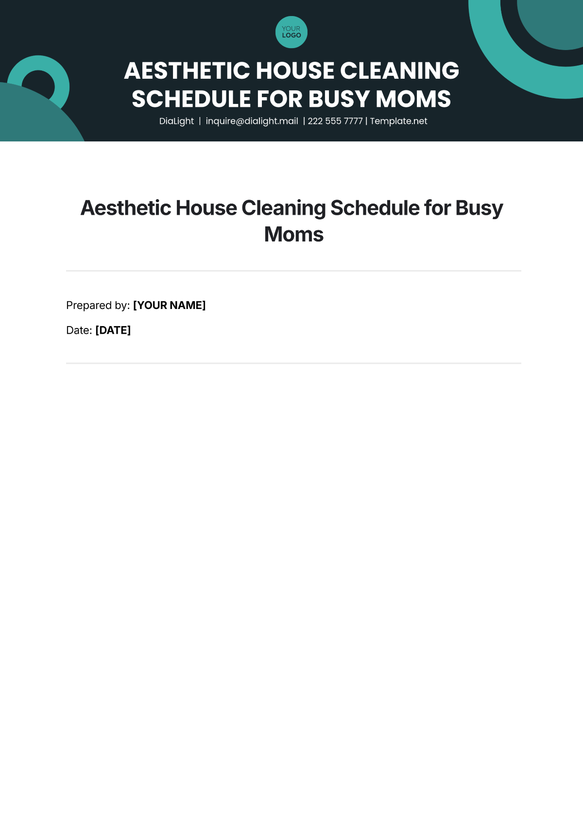 Aesthetic House Cleaning Schedule for Busy Moms Template