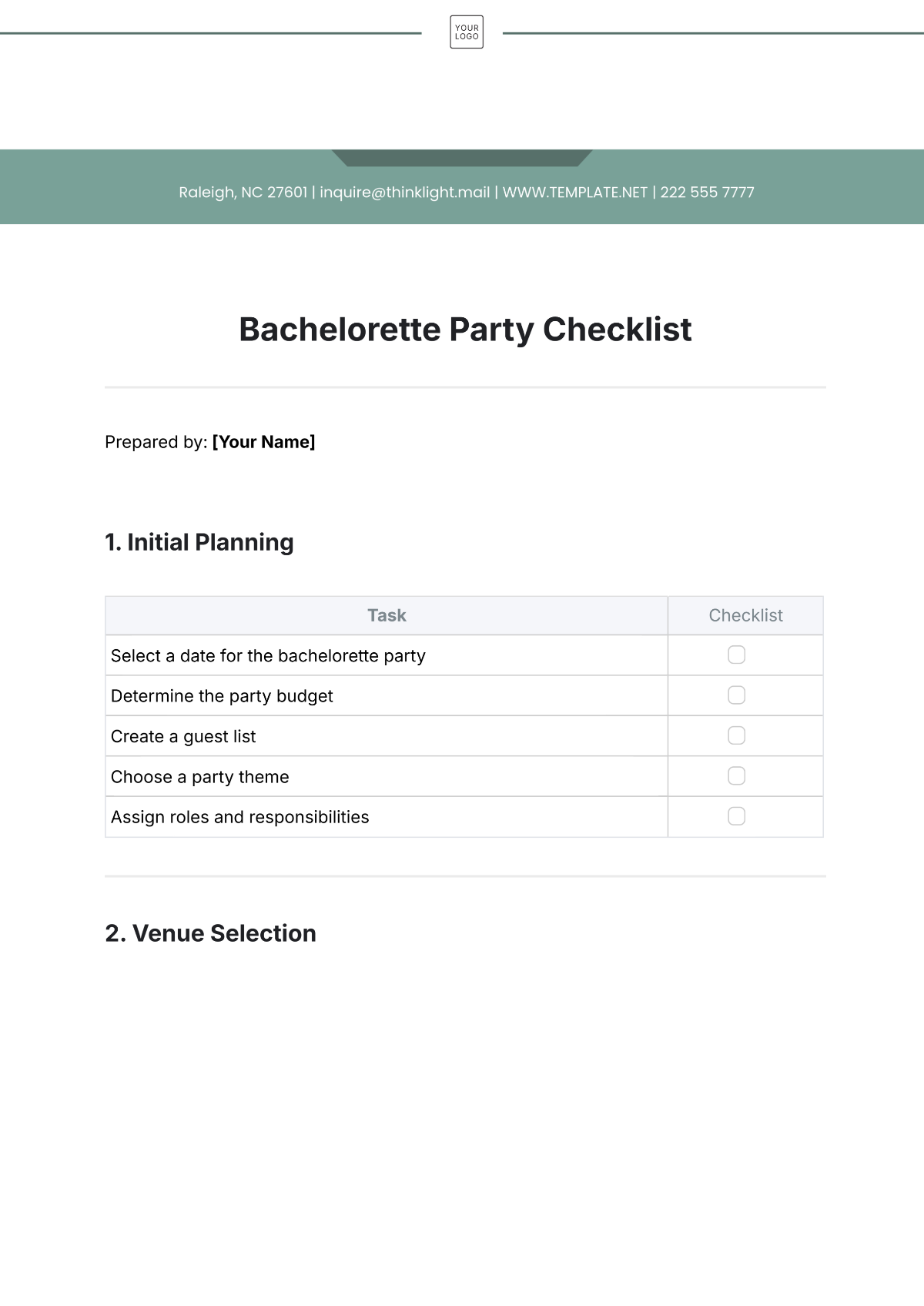 Bachelorette Party Checklist Template