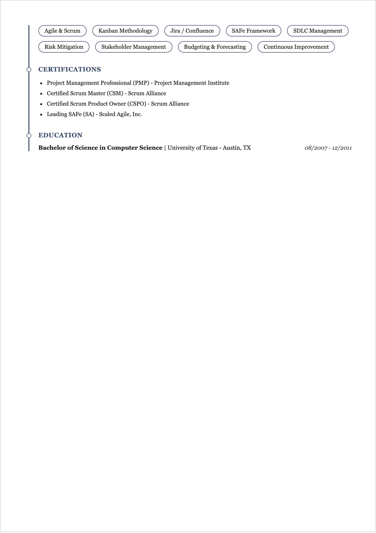 Free Agile Project Manager ATS Resume Template, AI Resume Builder