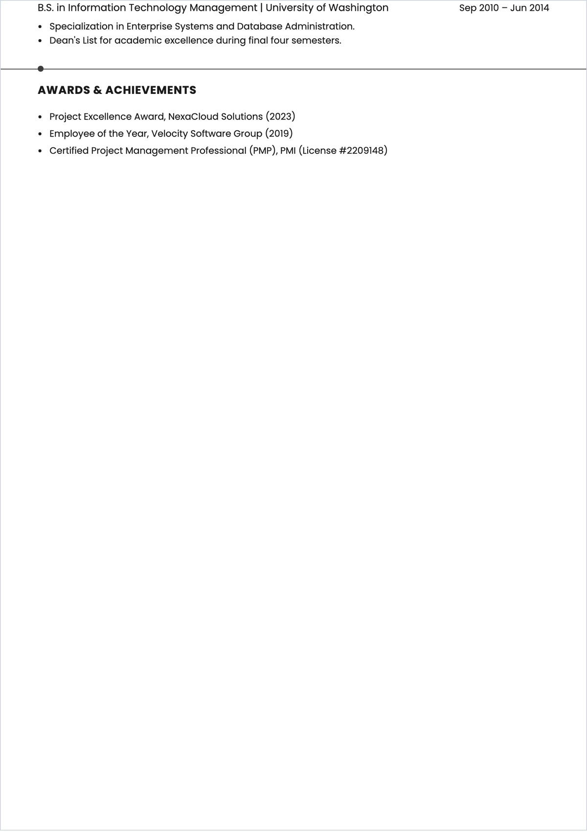 Free Project Management Profile Resume Template to Edit Online