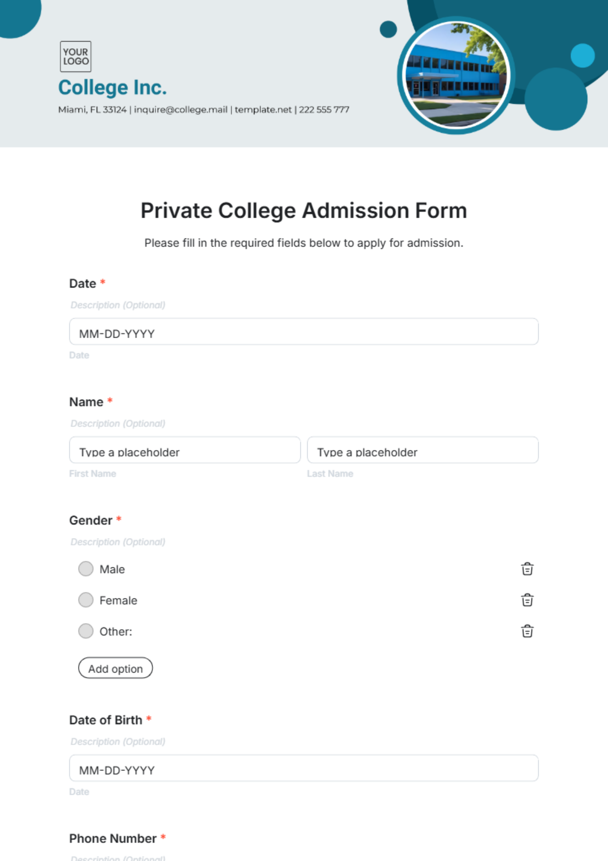 Private College Admission Form Template - Edit Online & Download