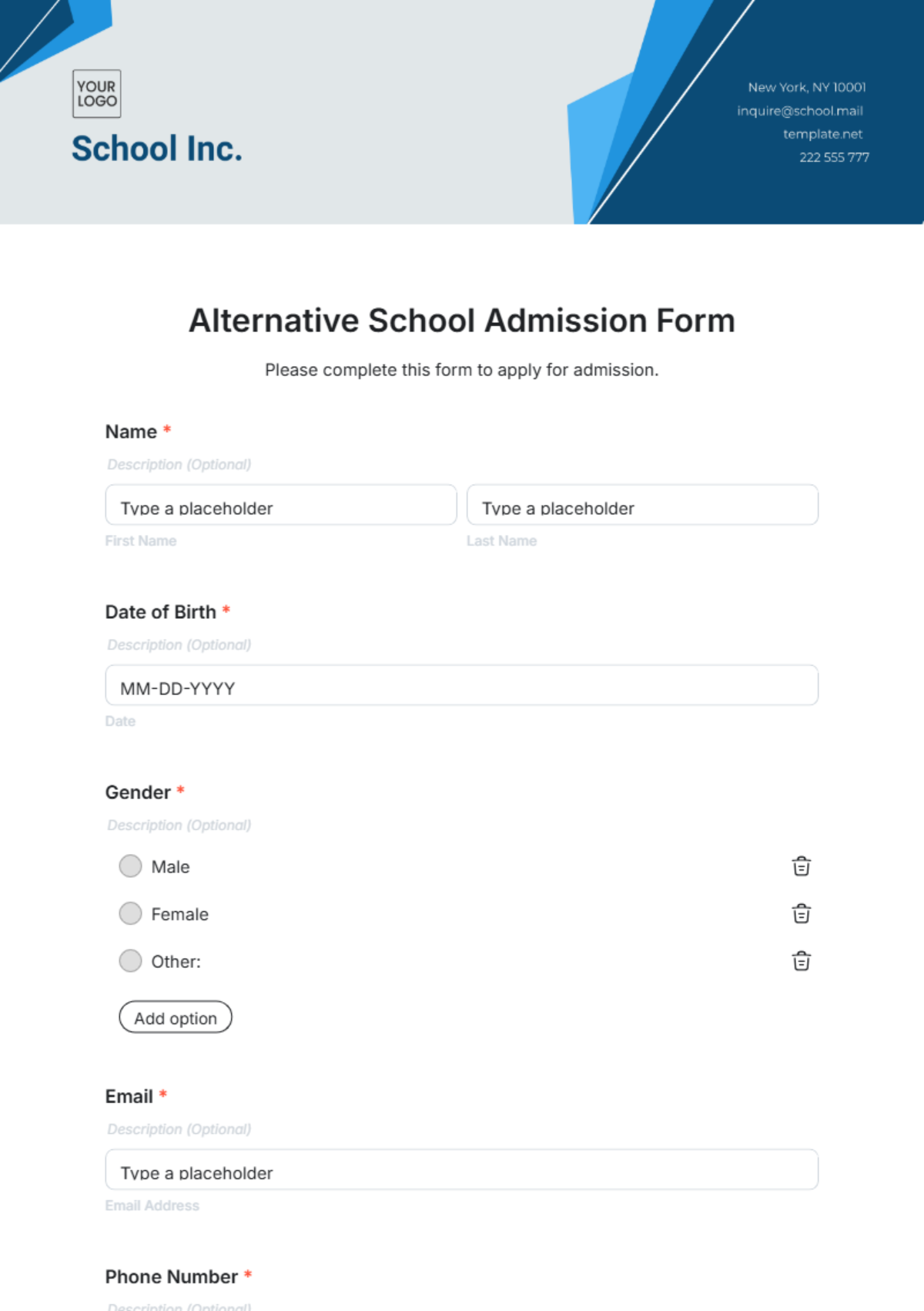 Alternative School Admission Form Template - Edit Online & Download