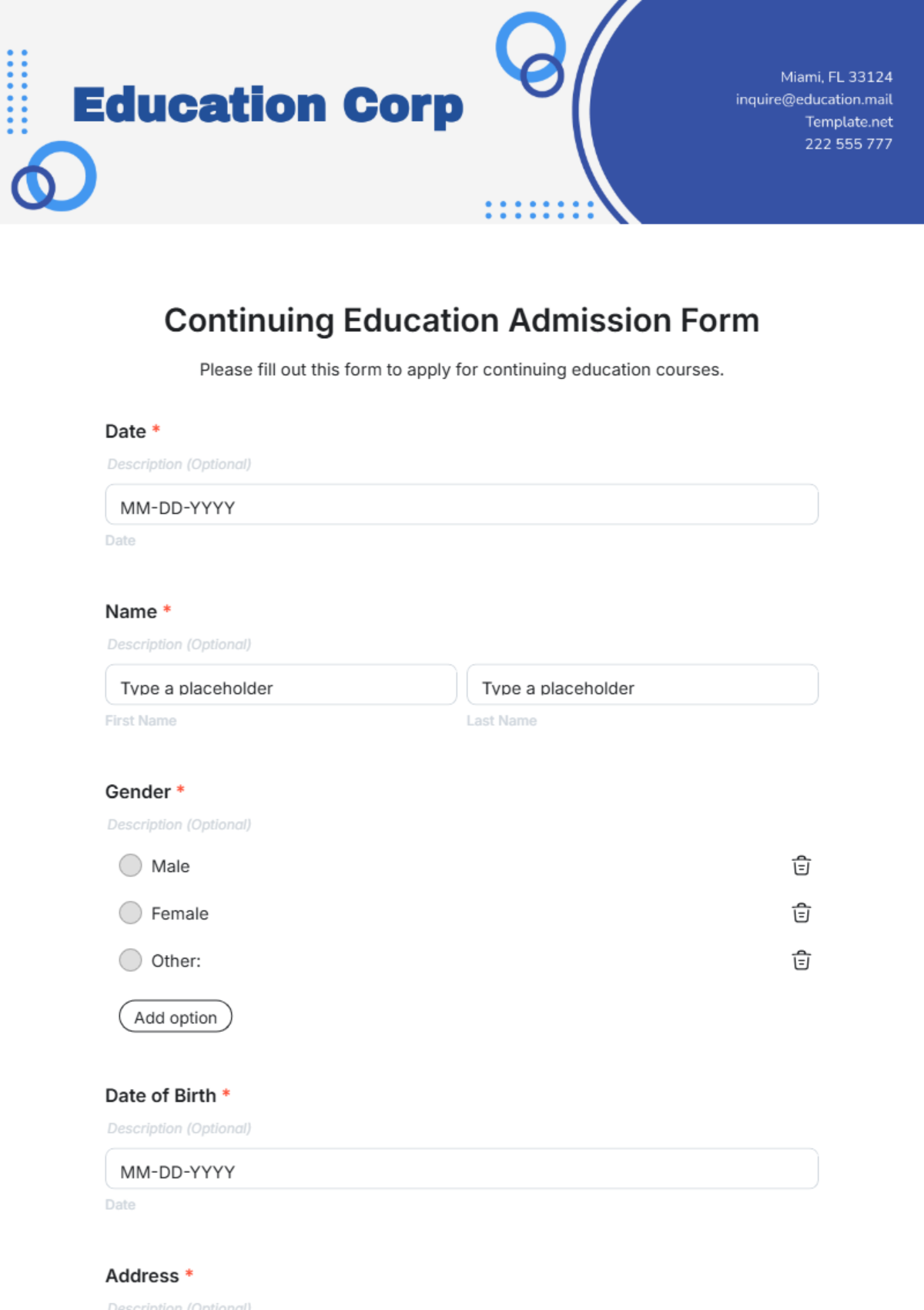 Continuing Education Admission Form Template - Edit Online & Download