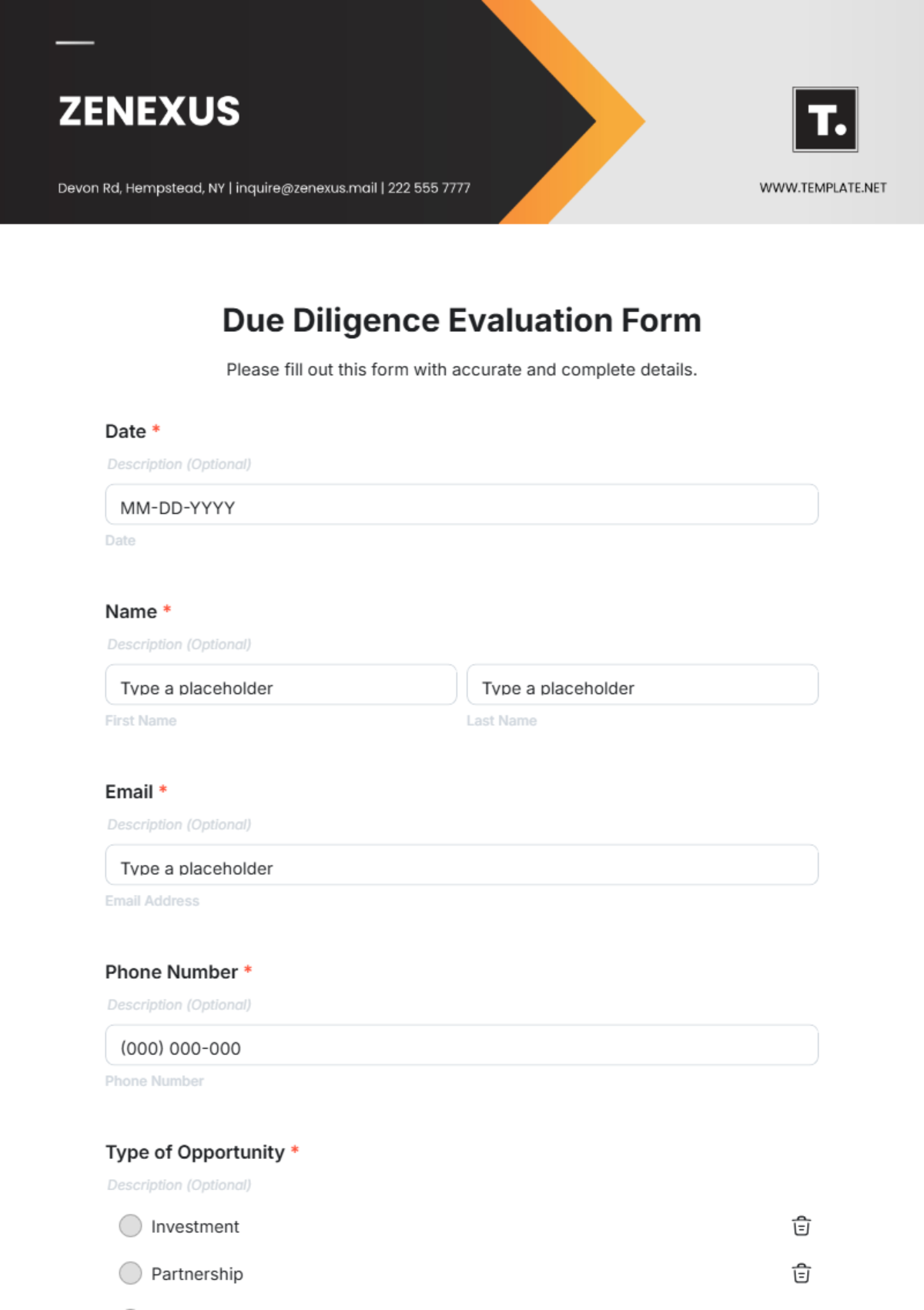 Due Diligence Evaluation Form Template - Edit Online & Download