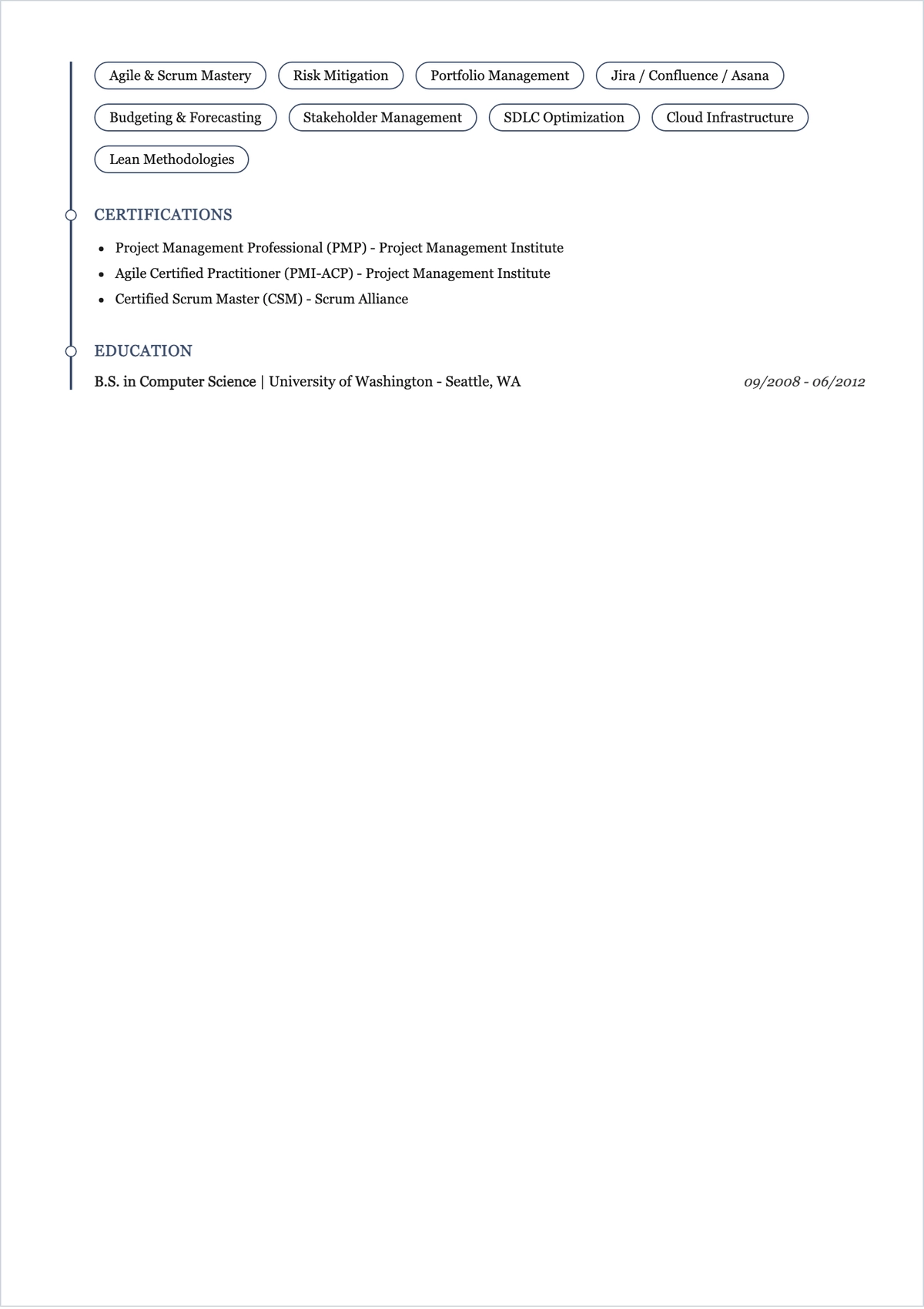 Free Blank Project Manager ATS Resume Template, AI Resume Builder