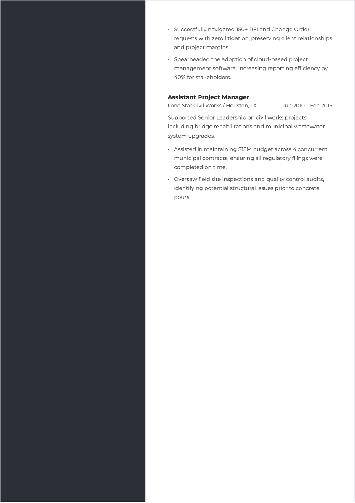 Free Experienced Project Manager ATS Resume Template