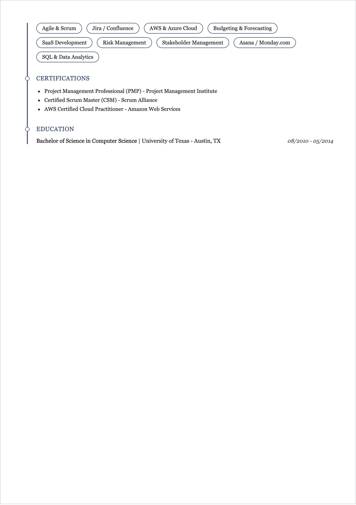 Free Remote Project Manager ATS Resume Template, AI Resume Builder