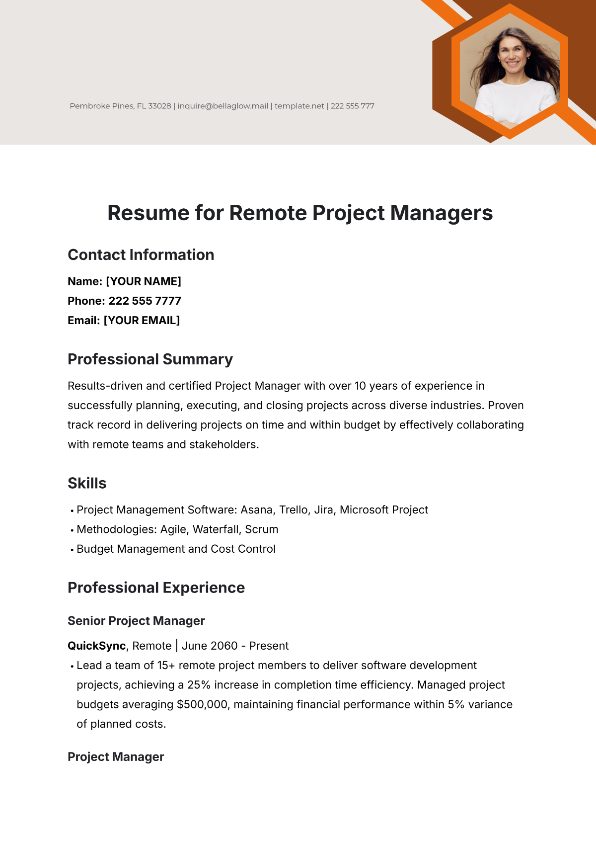 Resume Template for Remote Project Managers