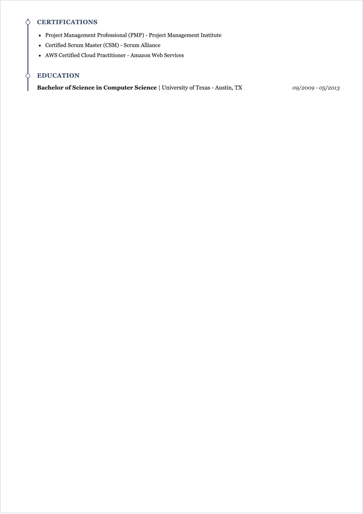 Free One-Page Project Manager ATS Resume Template, AI Resume Builder