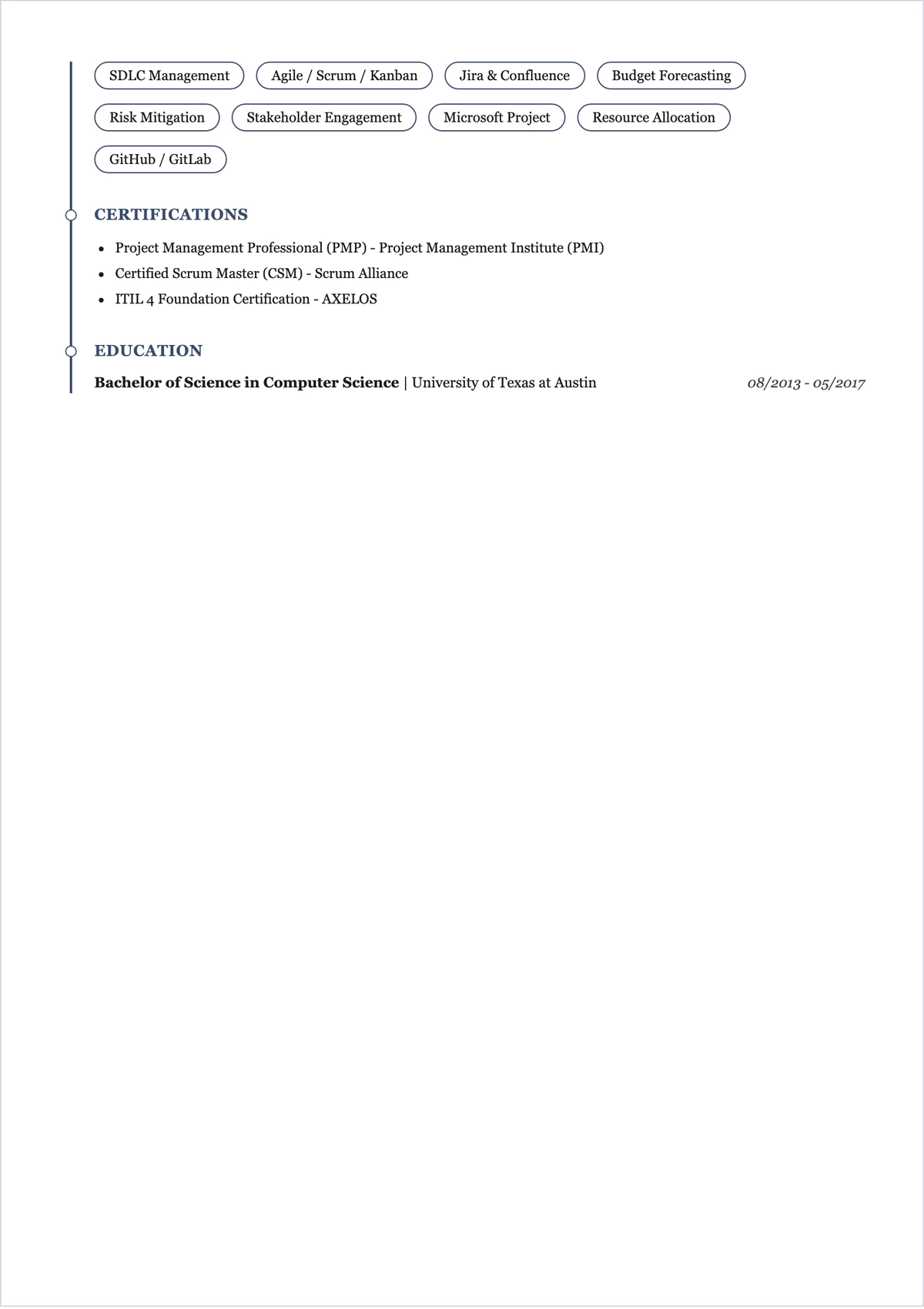 Free Simple Project Manager ATS Resume Template, AI Resume Builder