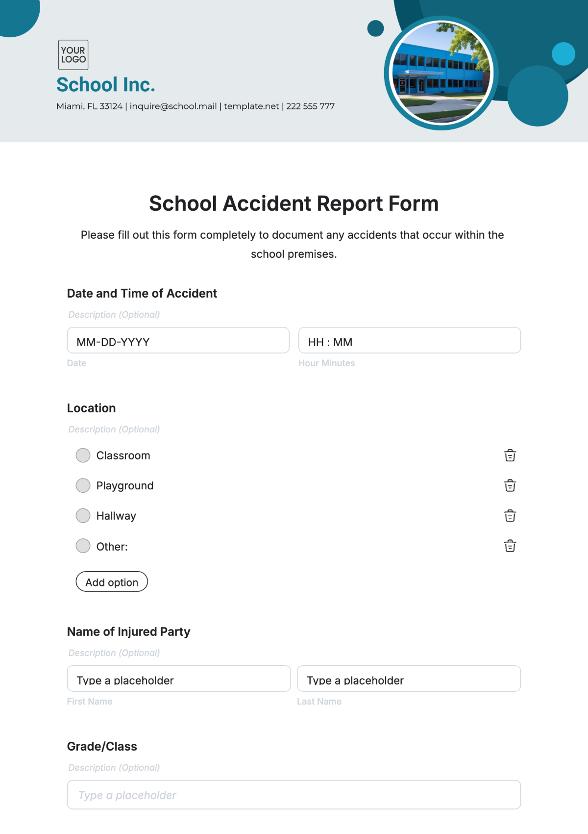 Accident Report Form for Schools Template - Edit Online & Download