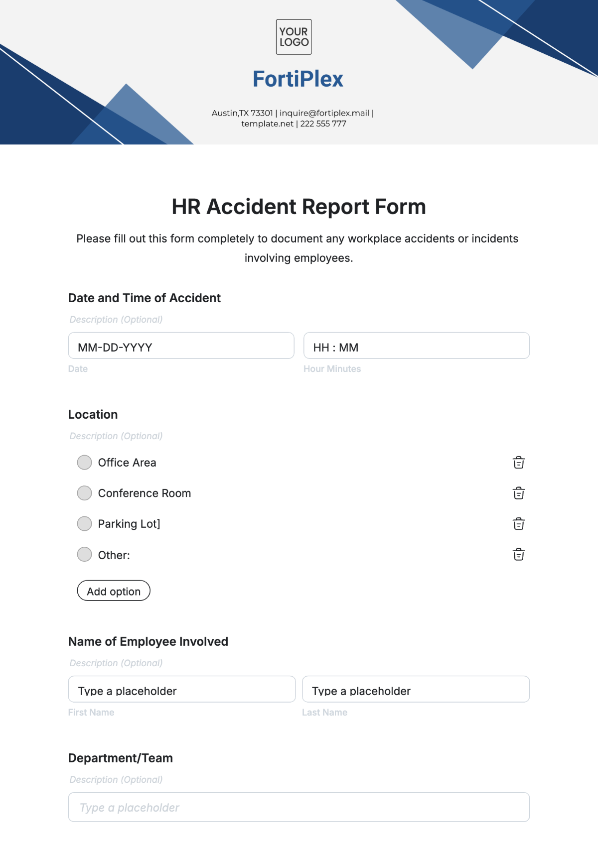 HR Accident Report Form Template - Edit Online & Download