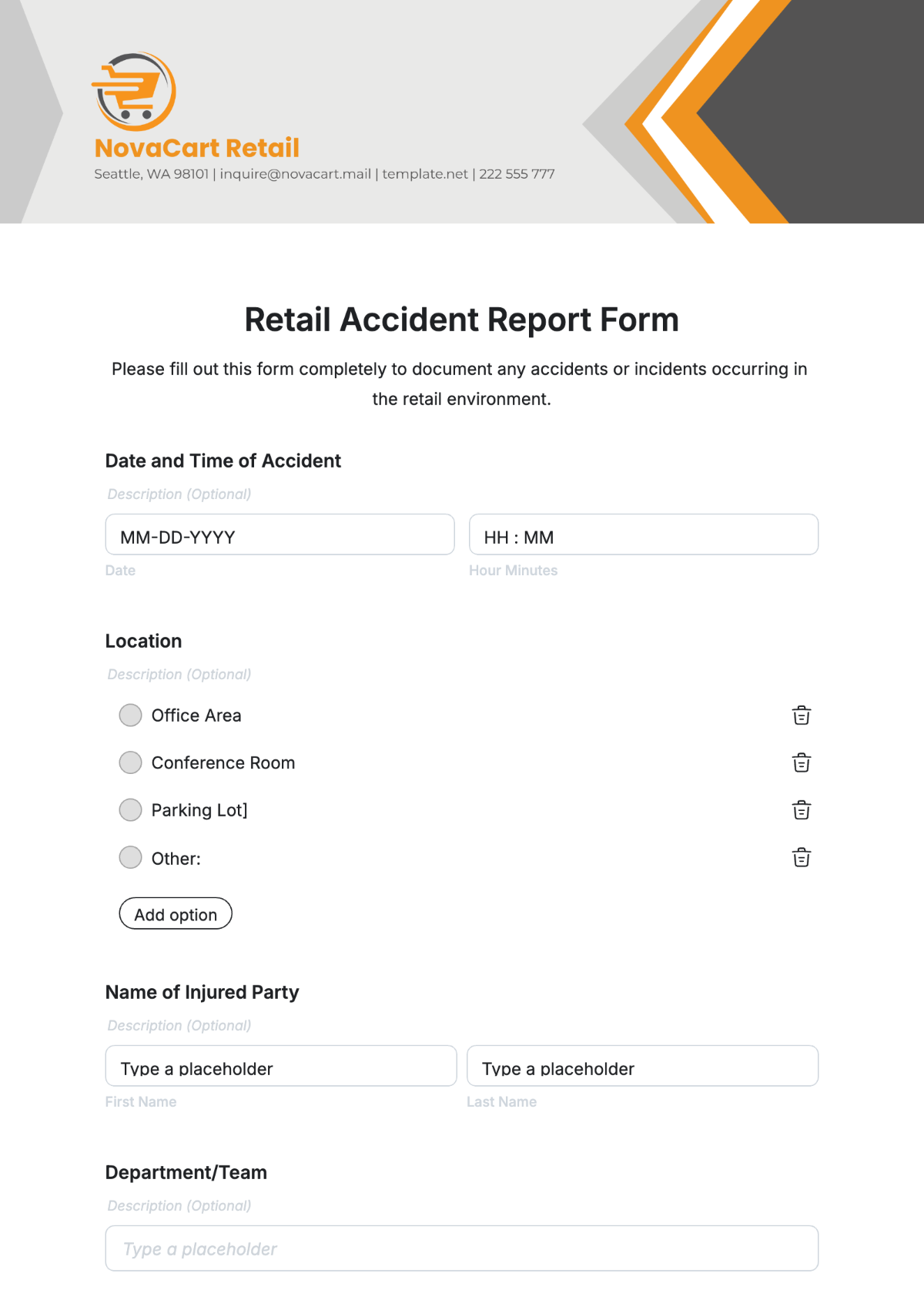 Retail Accident Report Form Template - Edit Online & Download