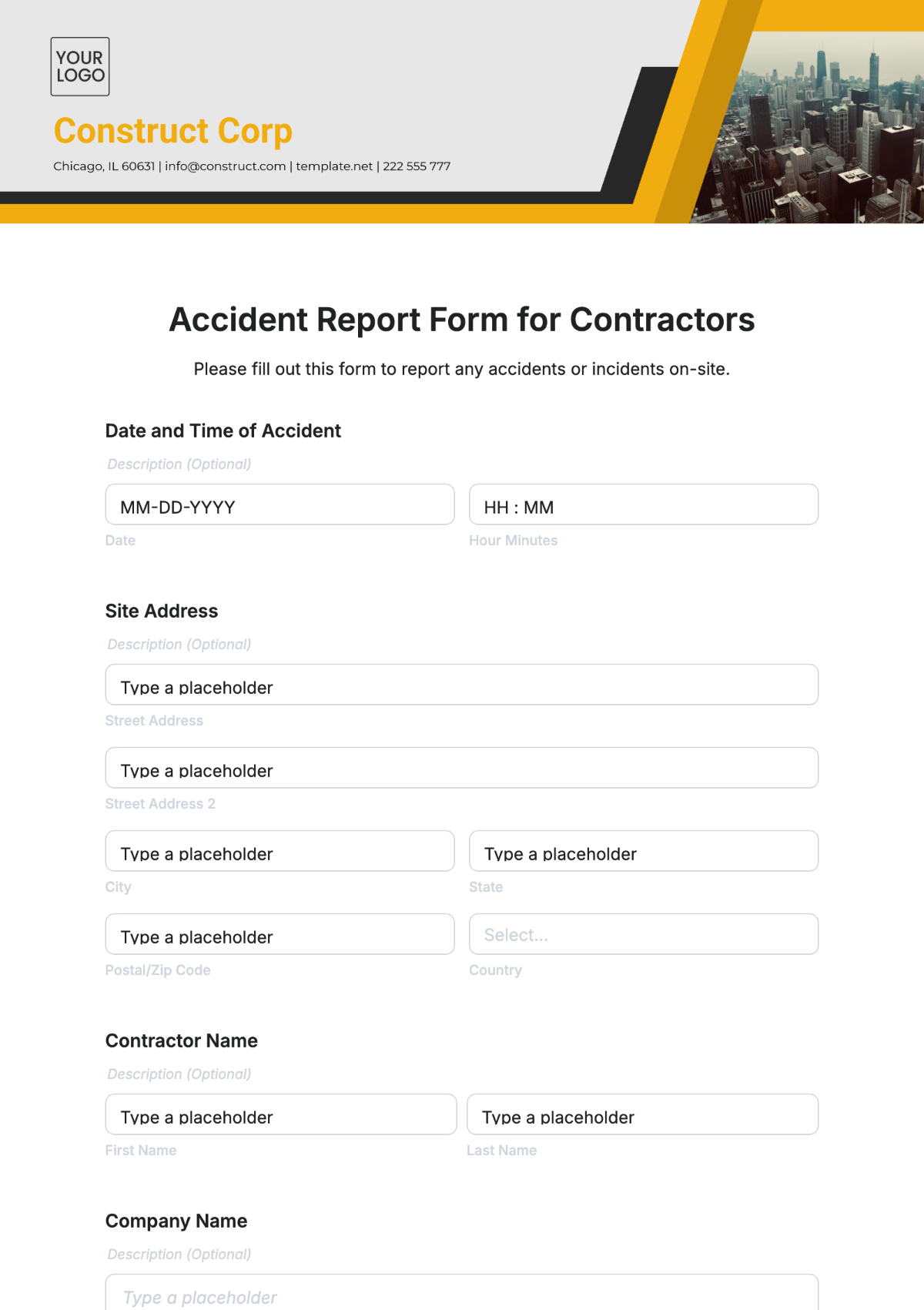 Accident Report Form for Contractors Template - Edit Online & Download