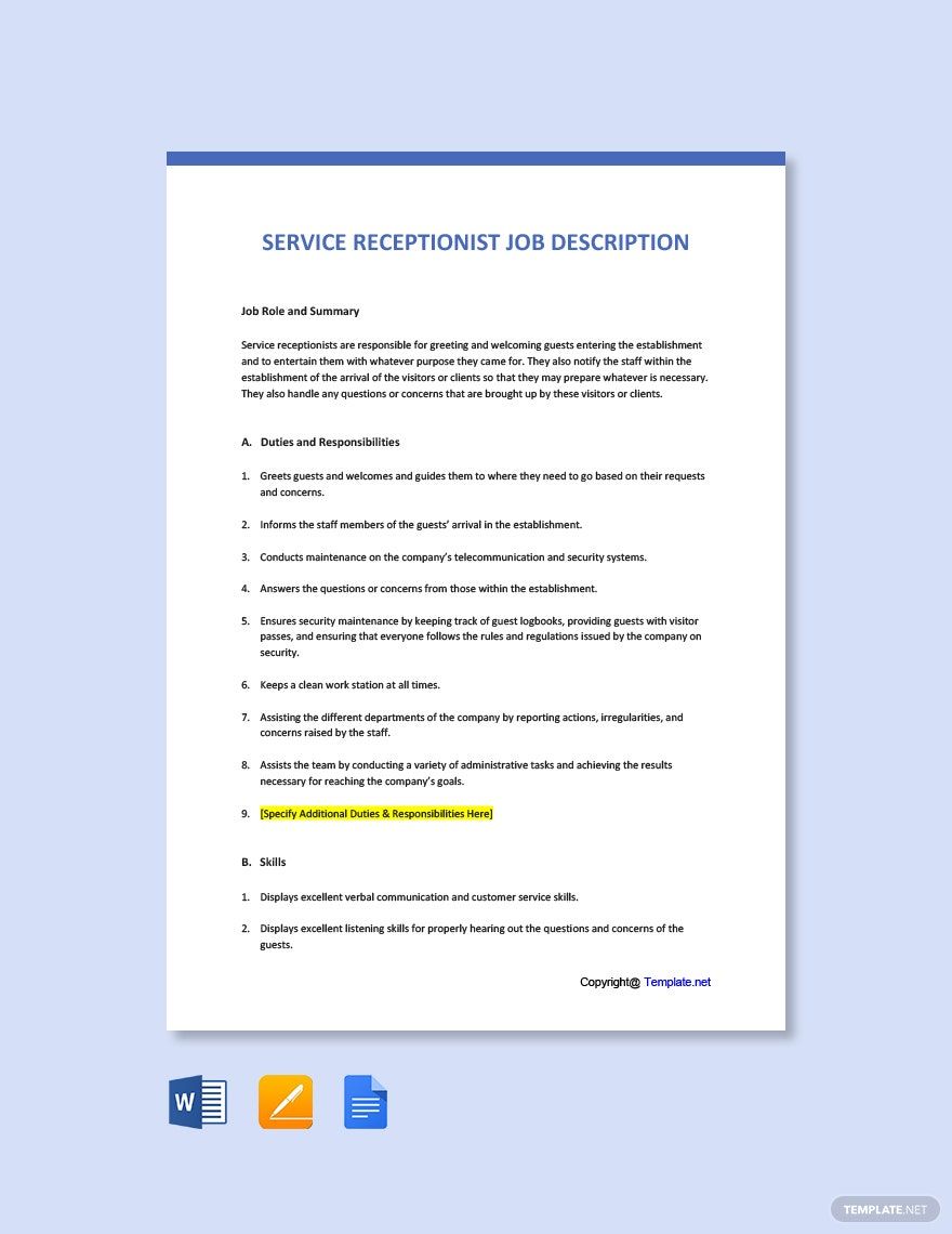 Free Restaurant Receptionist Job Ad And Description Template Download 
