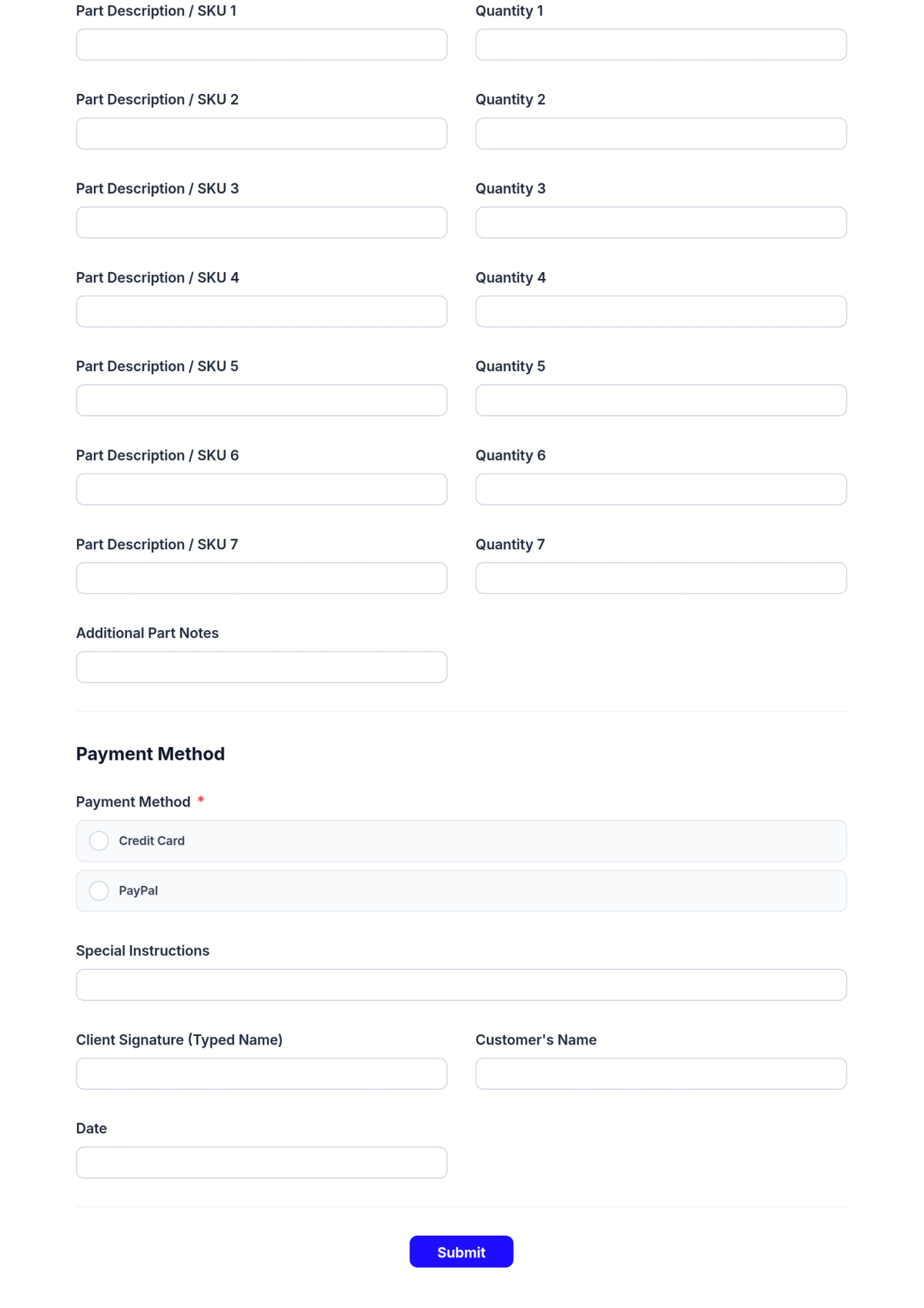 Free Automotive Parts Order Form Template & AI Maker