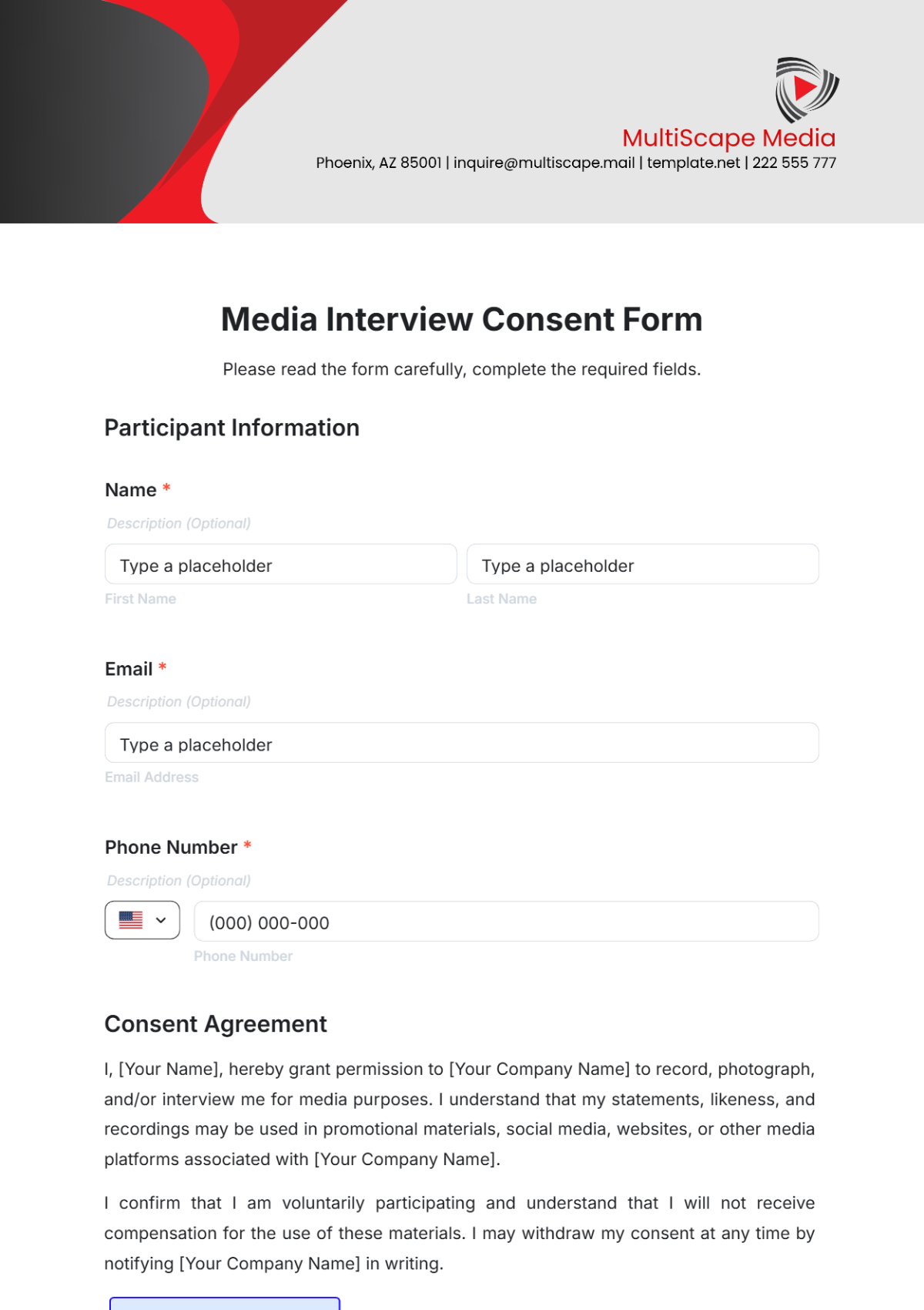 Media Interview Consent Form Template - Edit Online & Download