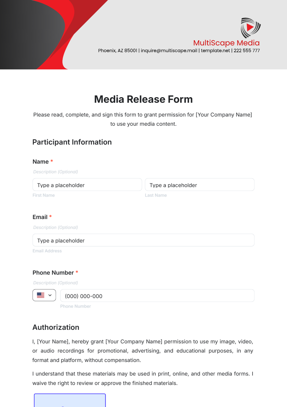 Media Release Form Template | Template.net