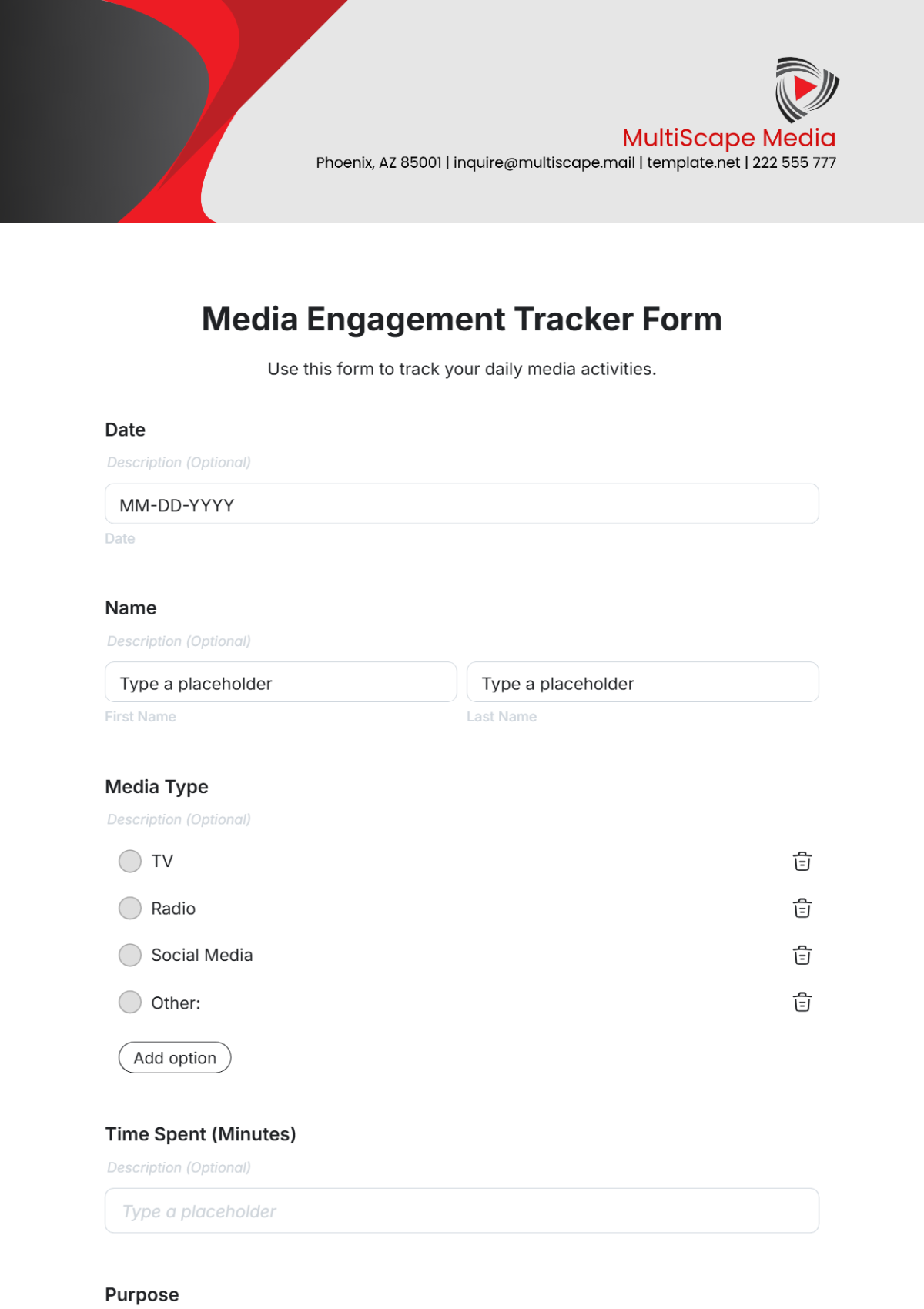 Media Engagement Tracker Form Template - Edit Online & Download