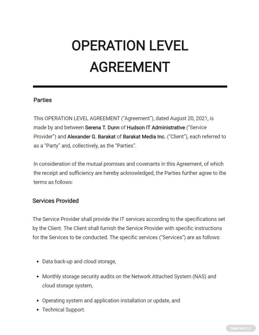 Operation Level Agreement Template Google Docs Word Apple Pages