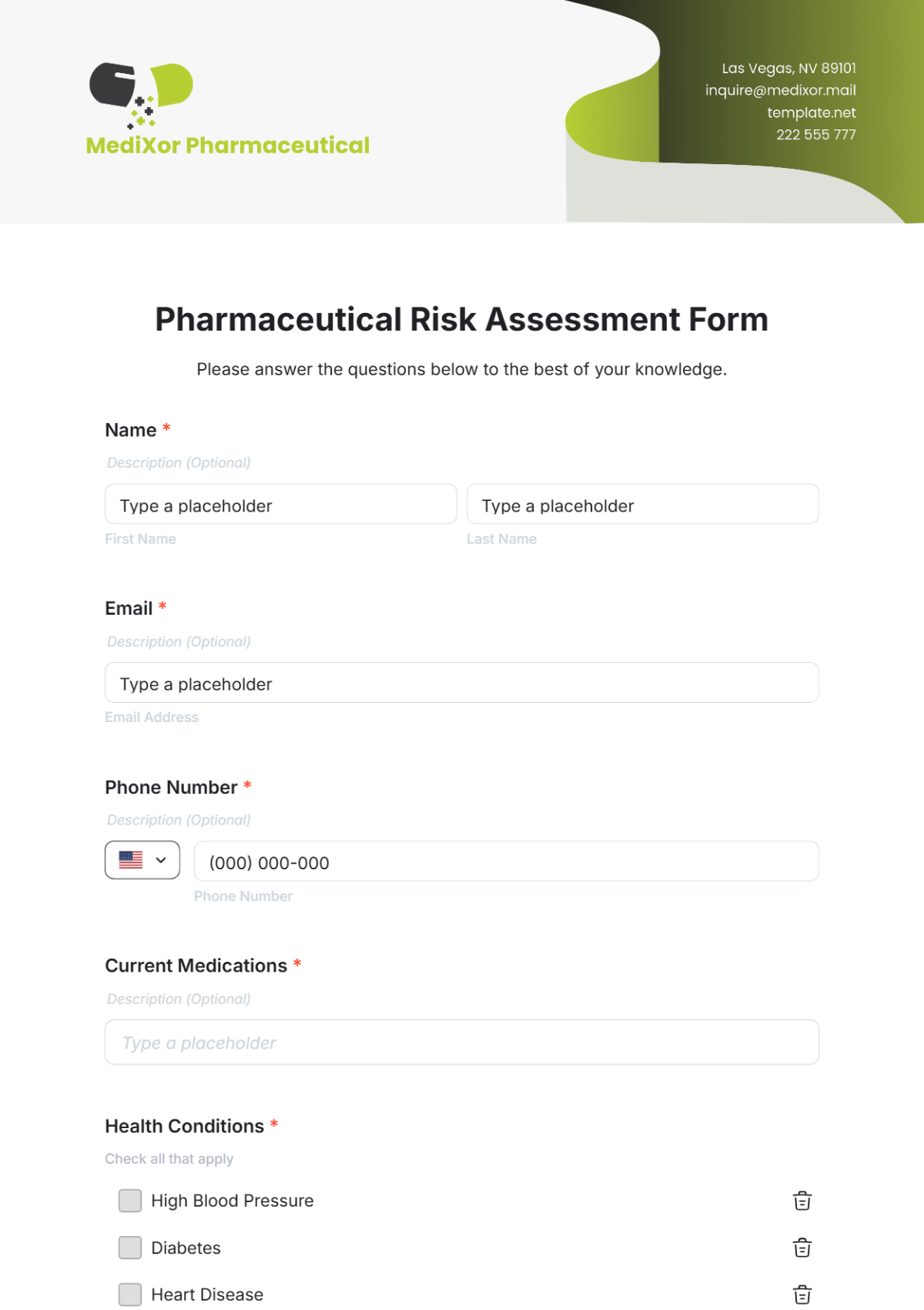 Pharmaceutical Risk Assessment Form Template - Edit Online & Download