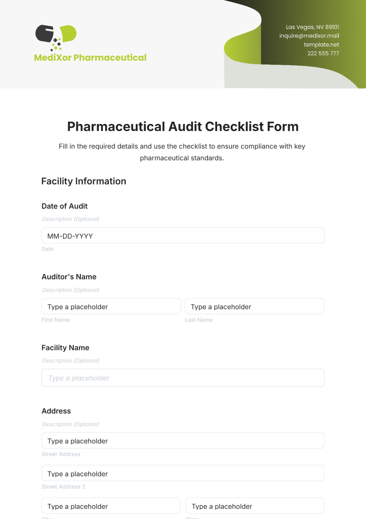 Pharmaceutical Audit Checklist Form Template - Edit Online & Download