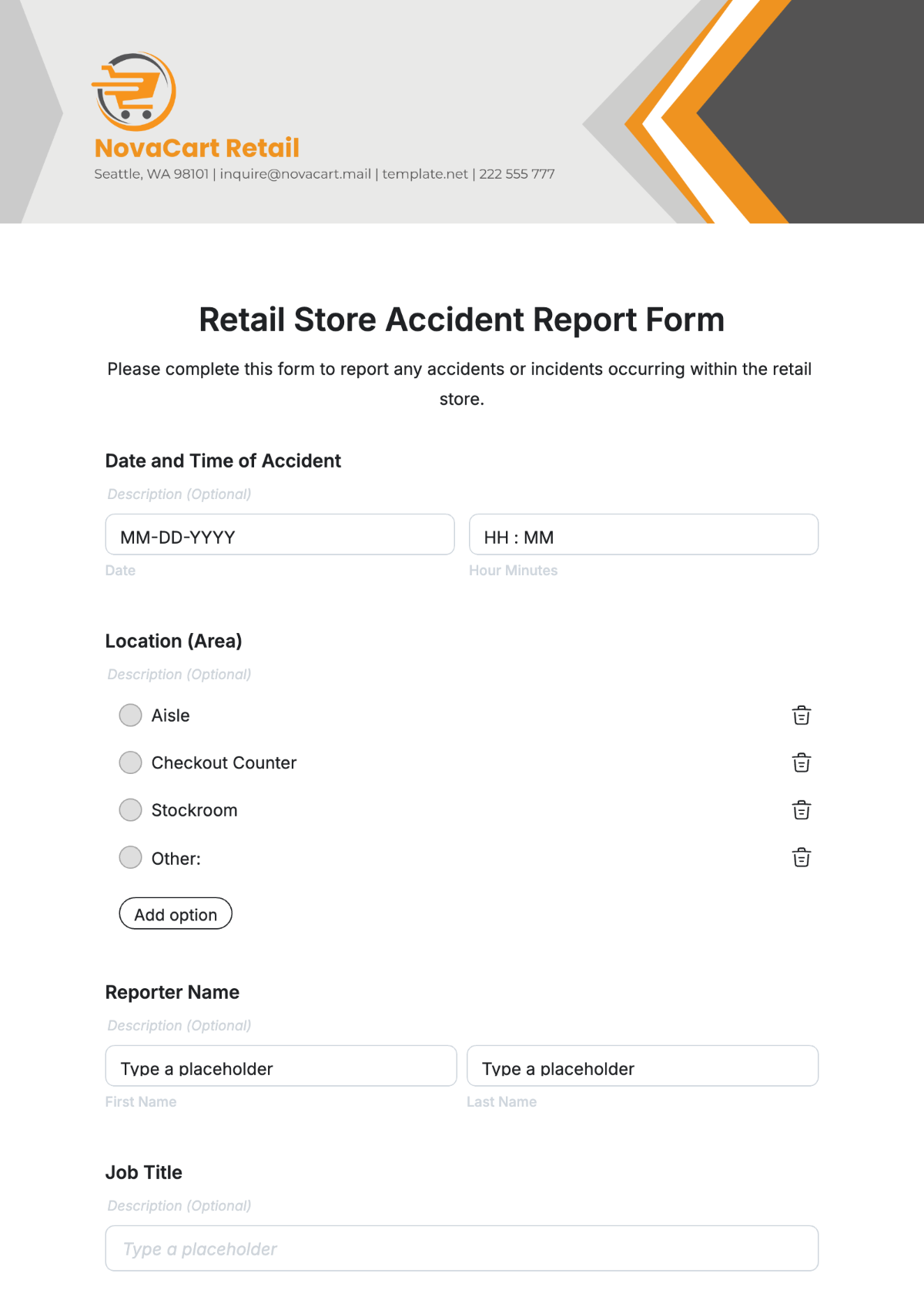 Retail Store Accident Report Form Template - Edit Online & Download