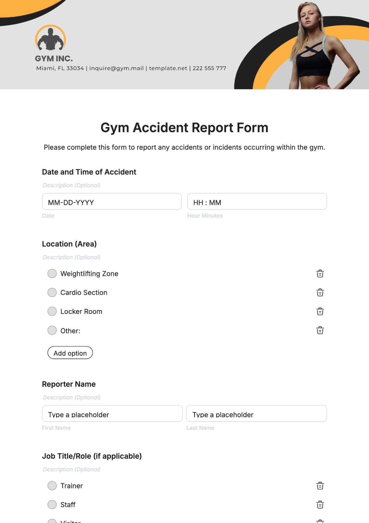 Gym Accident Report Form Template - Edit Online & Download