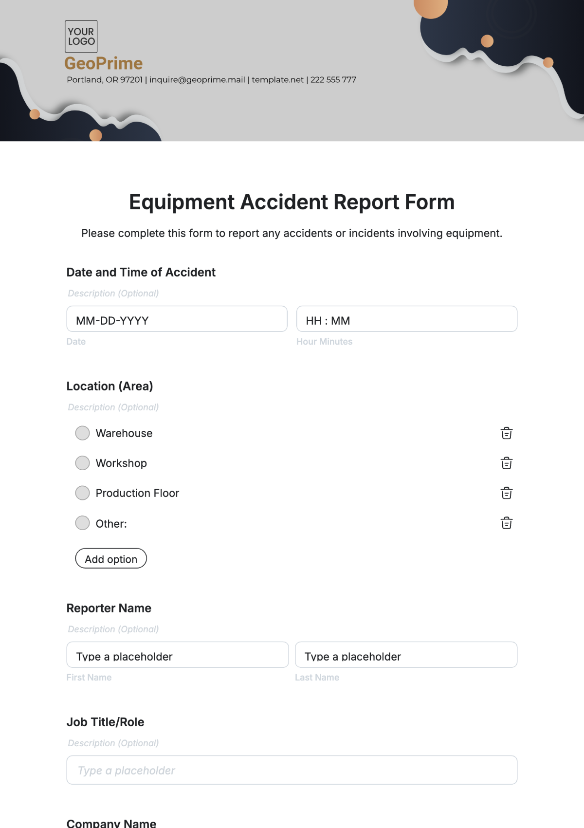 Equipment Accident Report Form Template - Edit Online & Download