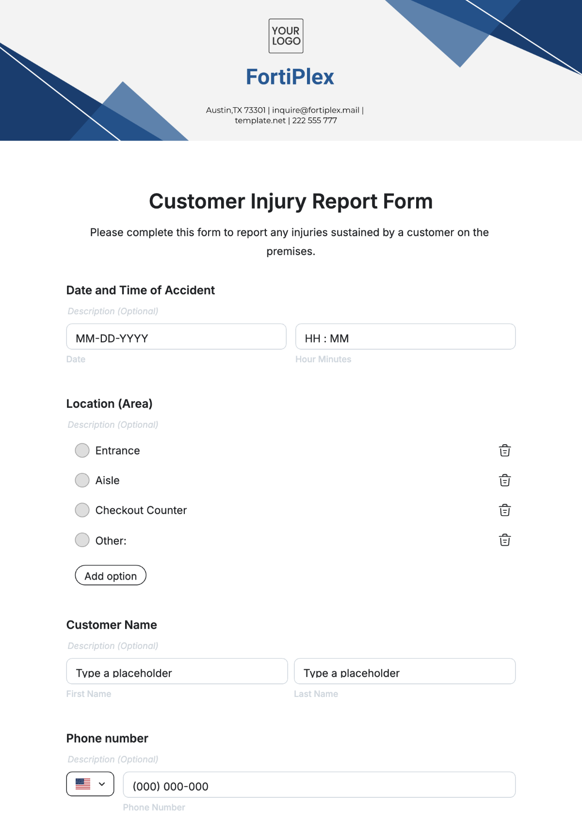 Customer Injury Report Form Template - Edit Online & Download