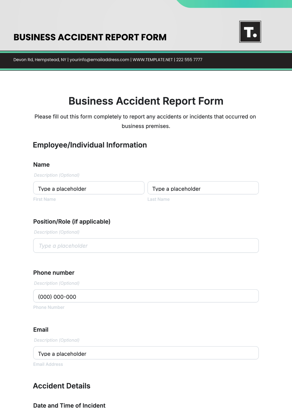 Business Accident Report Form Template - Edit Online & Download