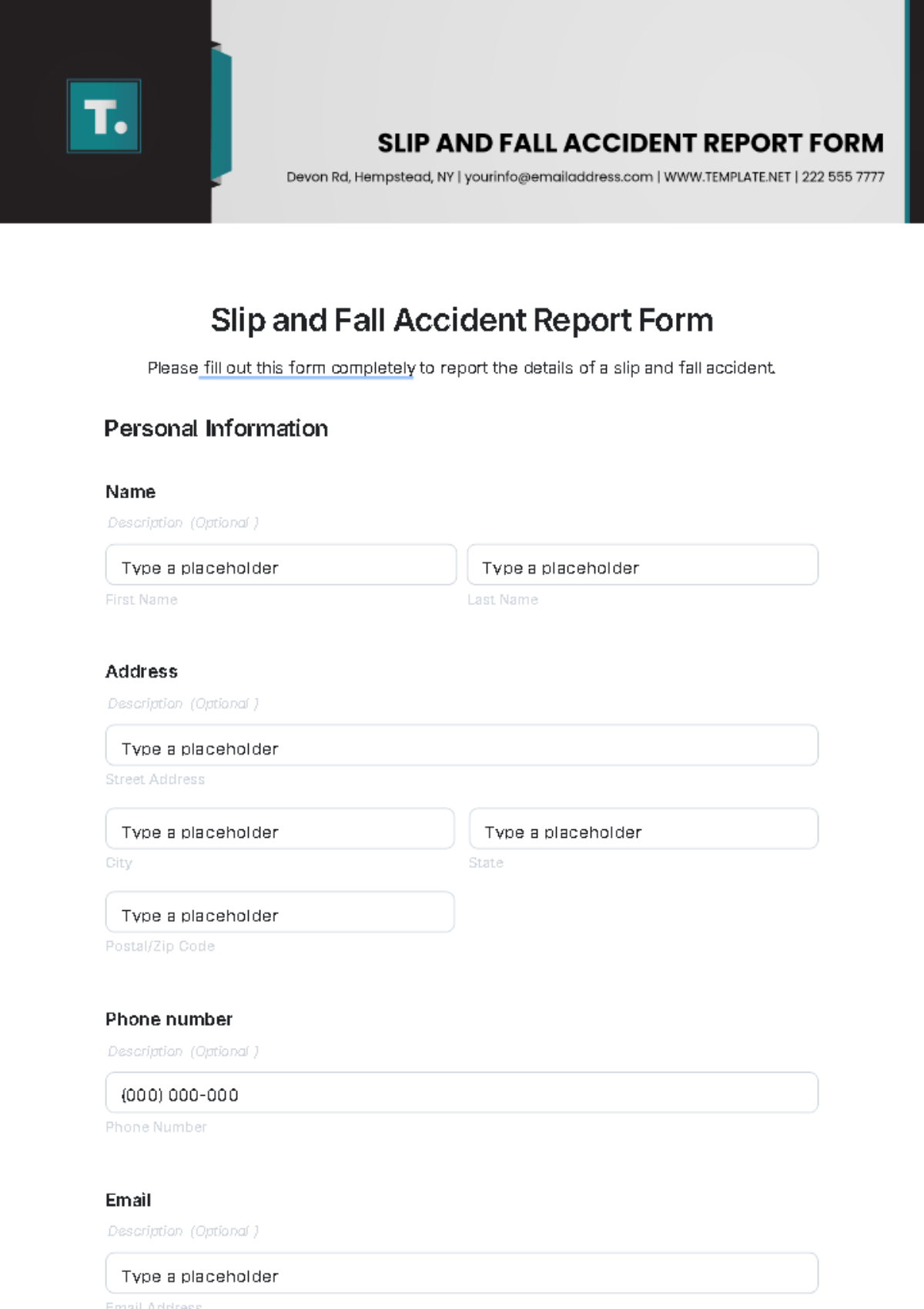 Slip and Fall Accident Report Form Template - Edit Online & Download